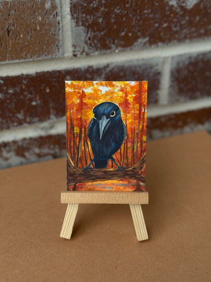 ACEO Original Mini Art "Autumn Raven” 2.5"x3.5"