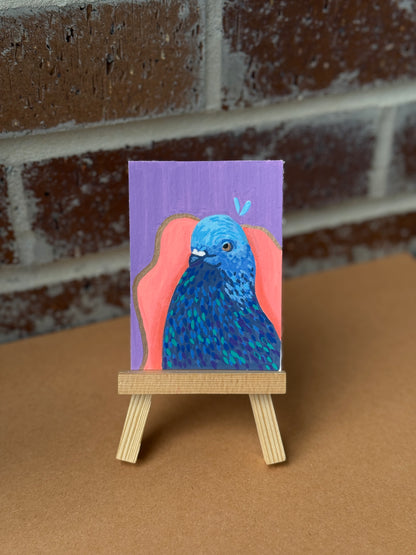 ACEO Original Mini Art "Blue Pigeon” 2.5"x3.5"