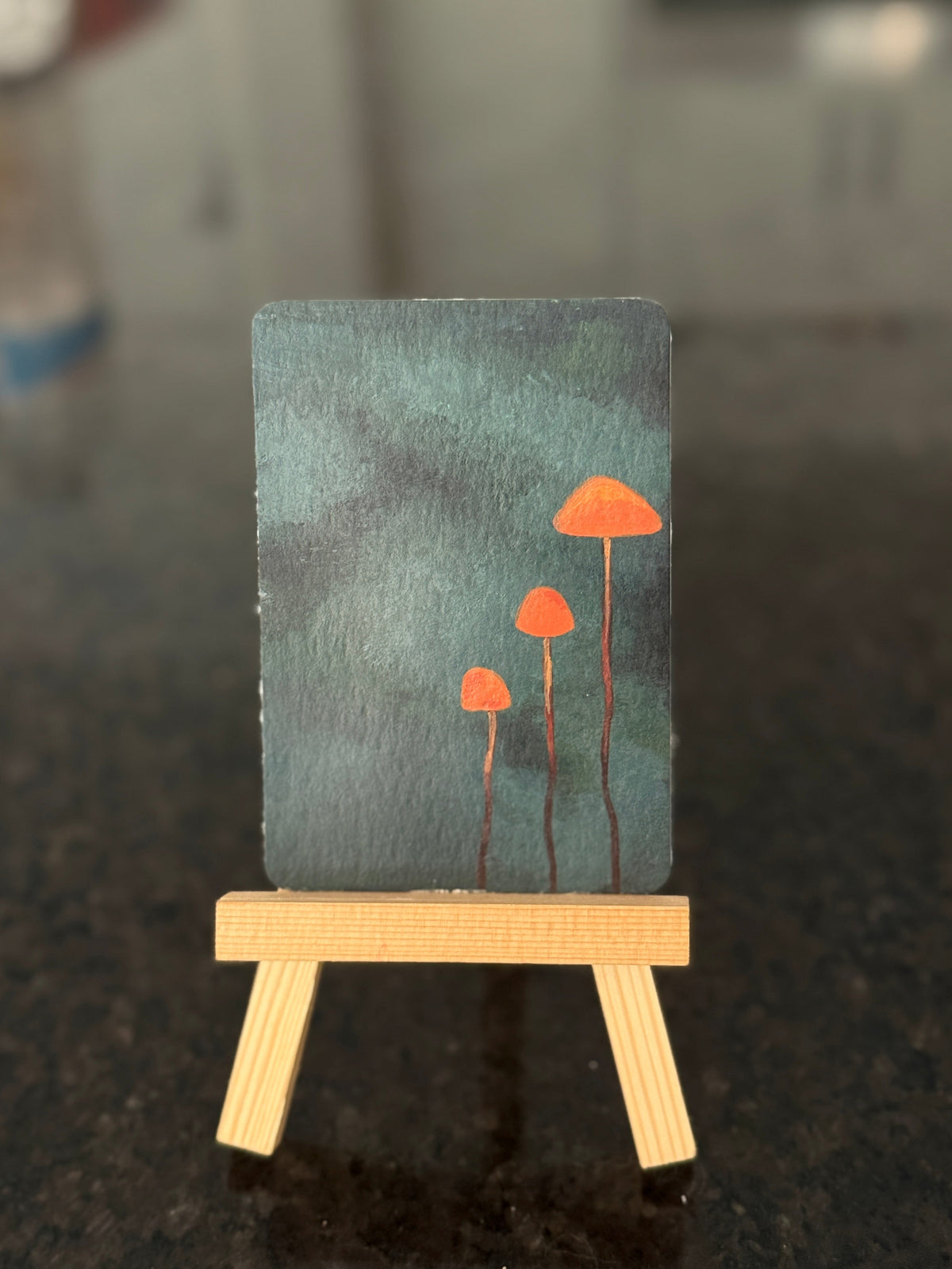 ACEO Original Mini Art "Red Shrooms” 2.5"x3.5"
