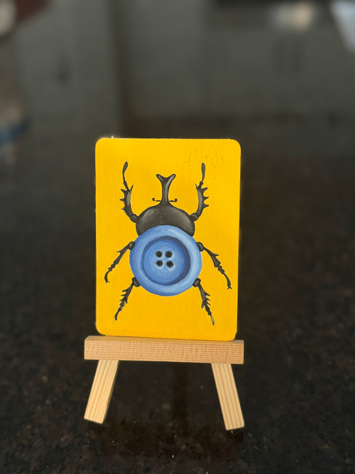 ACEO Original Mini Art "Blue Button Beetle” 2.5"x3.5"