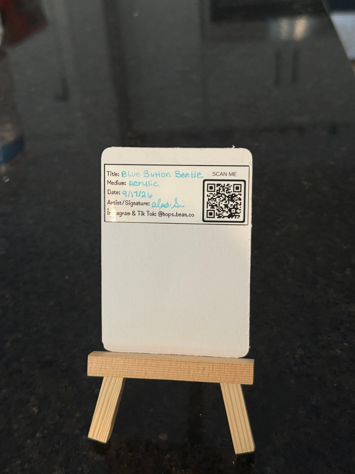 ACEO Original Mini Art "Blue Button Beetle” 2.5"x3.5"