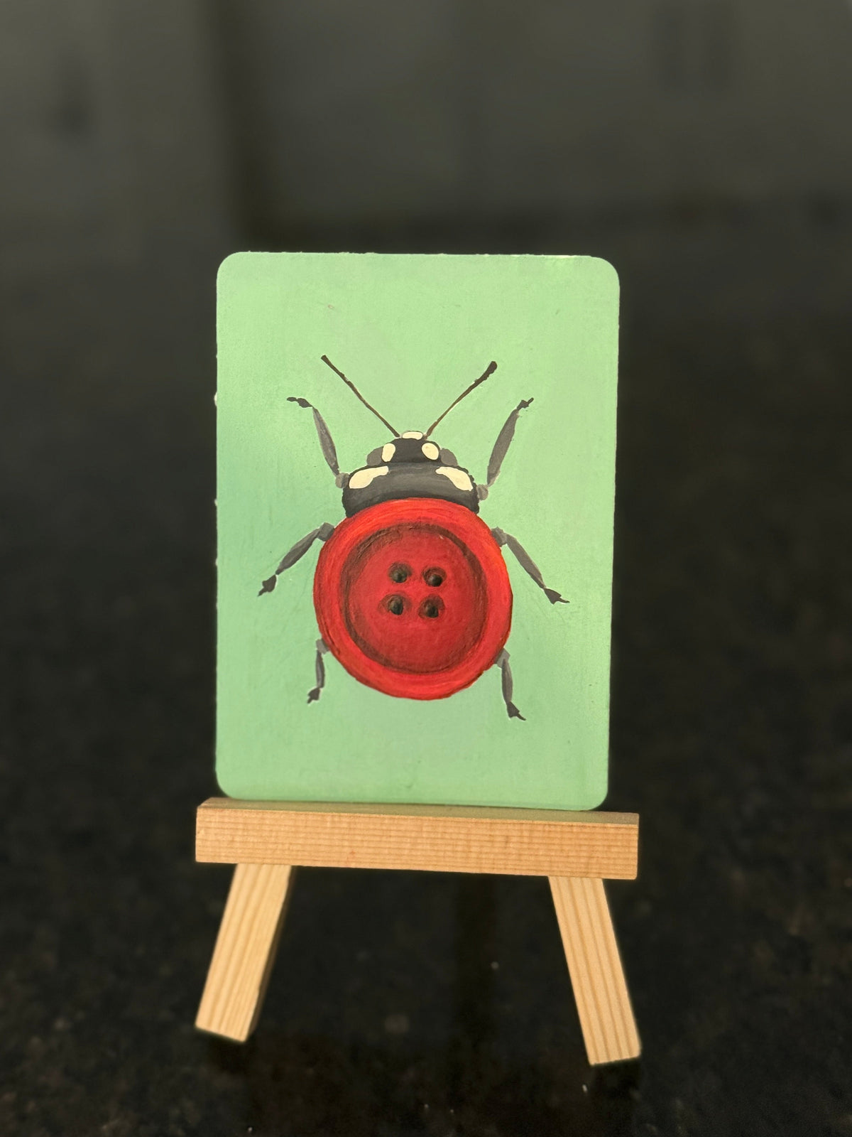ACEO Original Mini Art "Ladybug Button” 2.5"x3.5"
