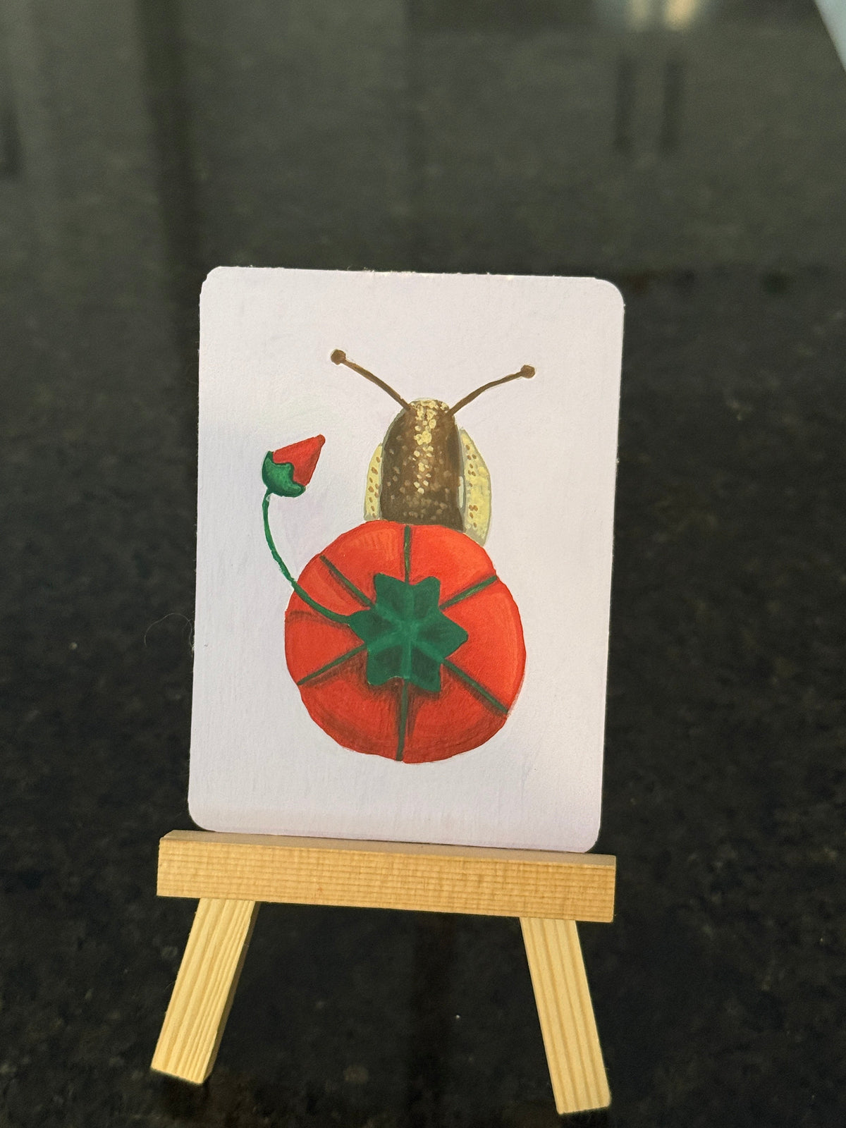 ACEO Original Mini Art "Pin Cushion Snail” 2.5"x3.5"
