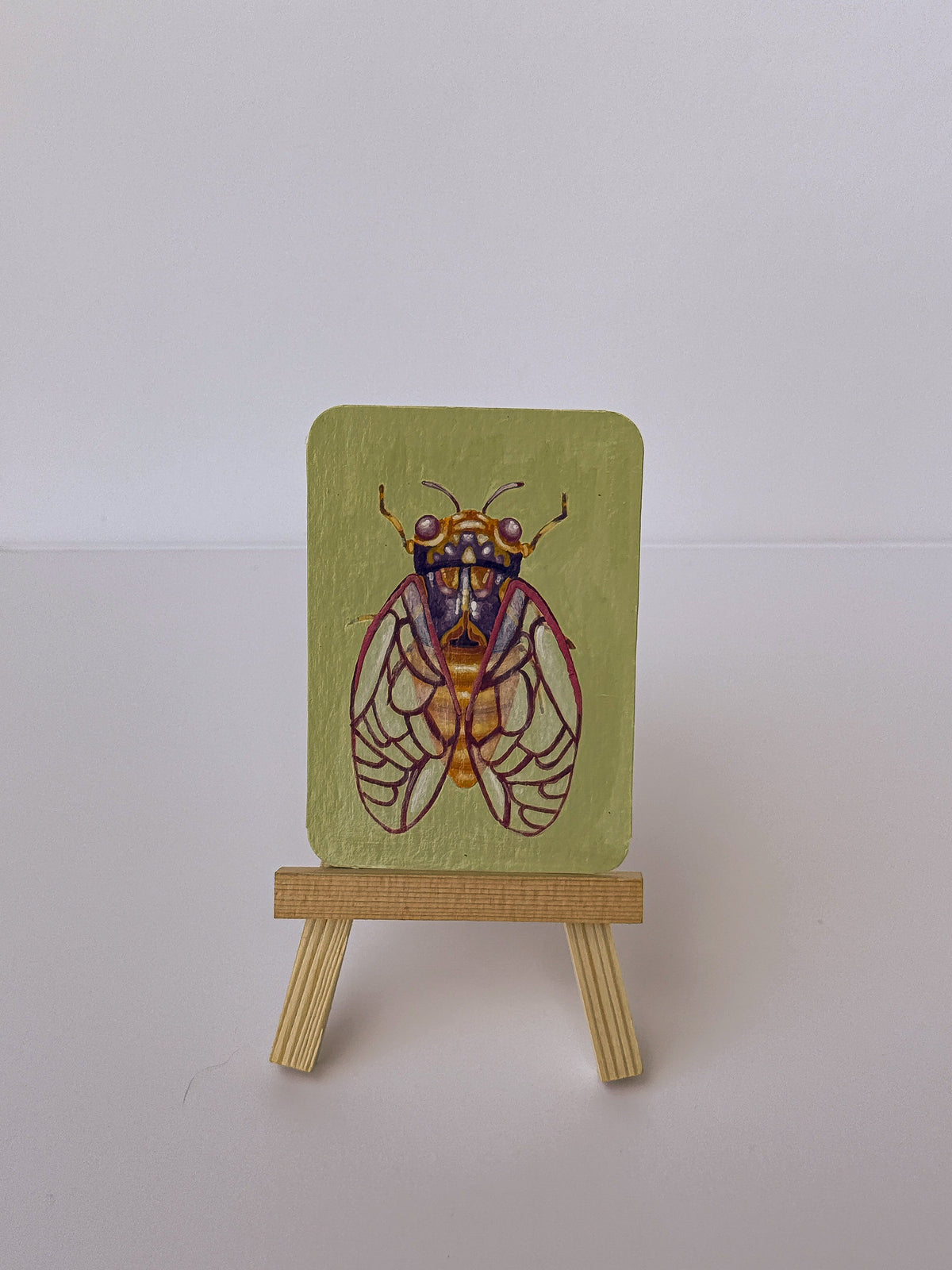 ACEO Original Mini Art "Yellow & Purple Cicada” 2.5"x3.5"