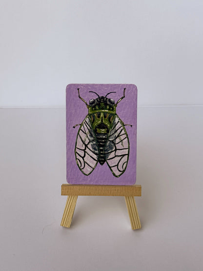 ACEO Original Mini Art "Purple Cicada” 2.5"x3.5"