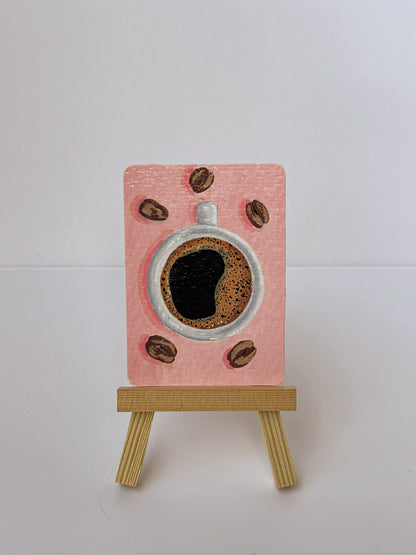 ACEO Original Mini Art "Coffee Cute” 2.5"x3.5"