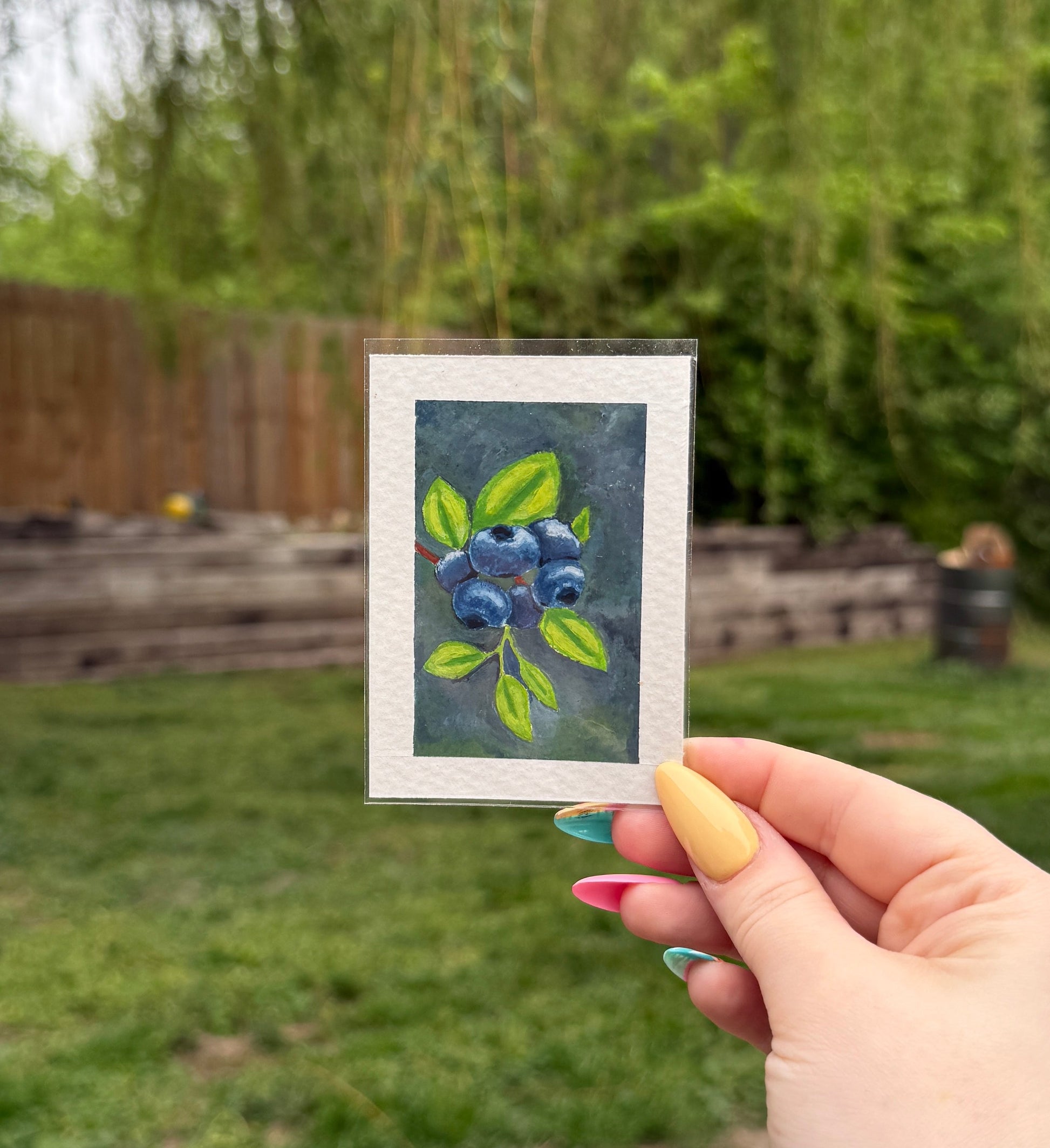 ACEO Original Acrylic Gouache Art “blueberries” 2.5x3.5