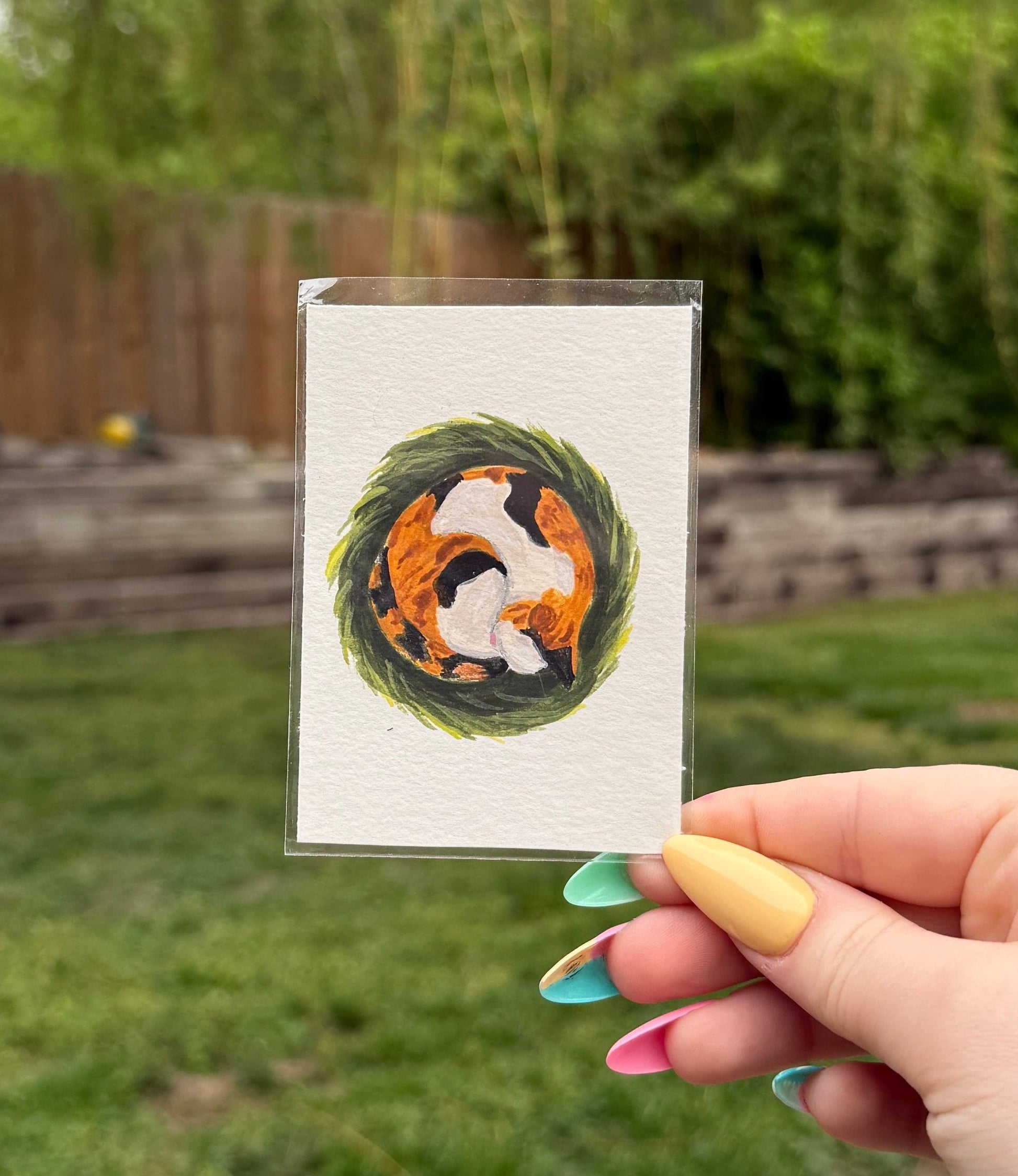 ACEO Original Acrylic Gouache Painting “grassy nap” 2.5x3.5 by Alexus-image-1