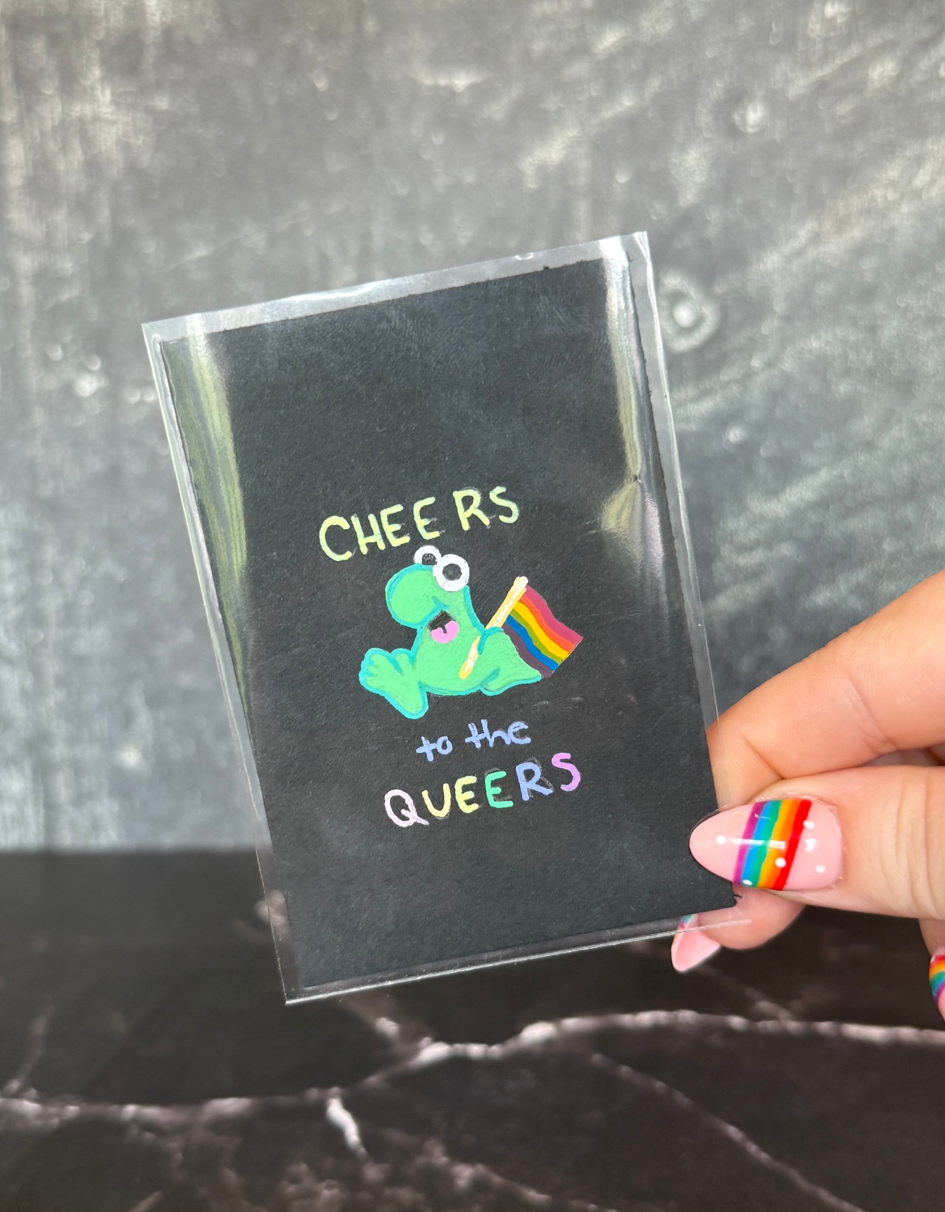 ACEO Original Acrylic Gouache Art “Cheers to the Queers” 2.5x3.5