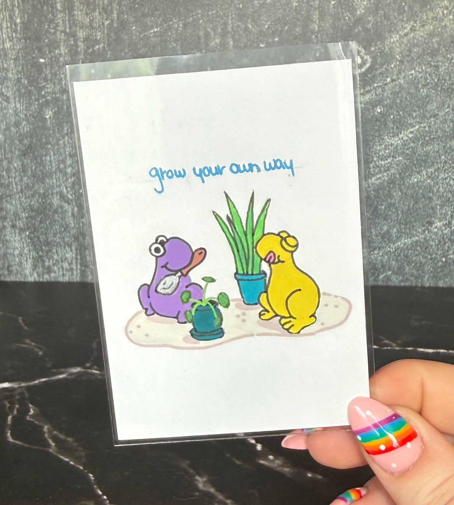 ACEO Original Acrylic Gouache Art “Grow your own way” 2.5x3.5