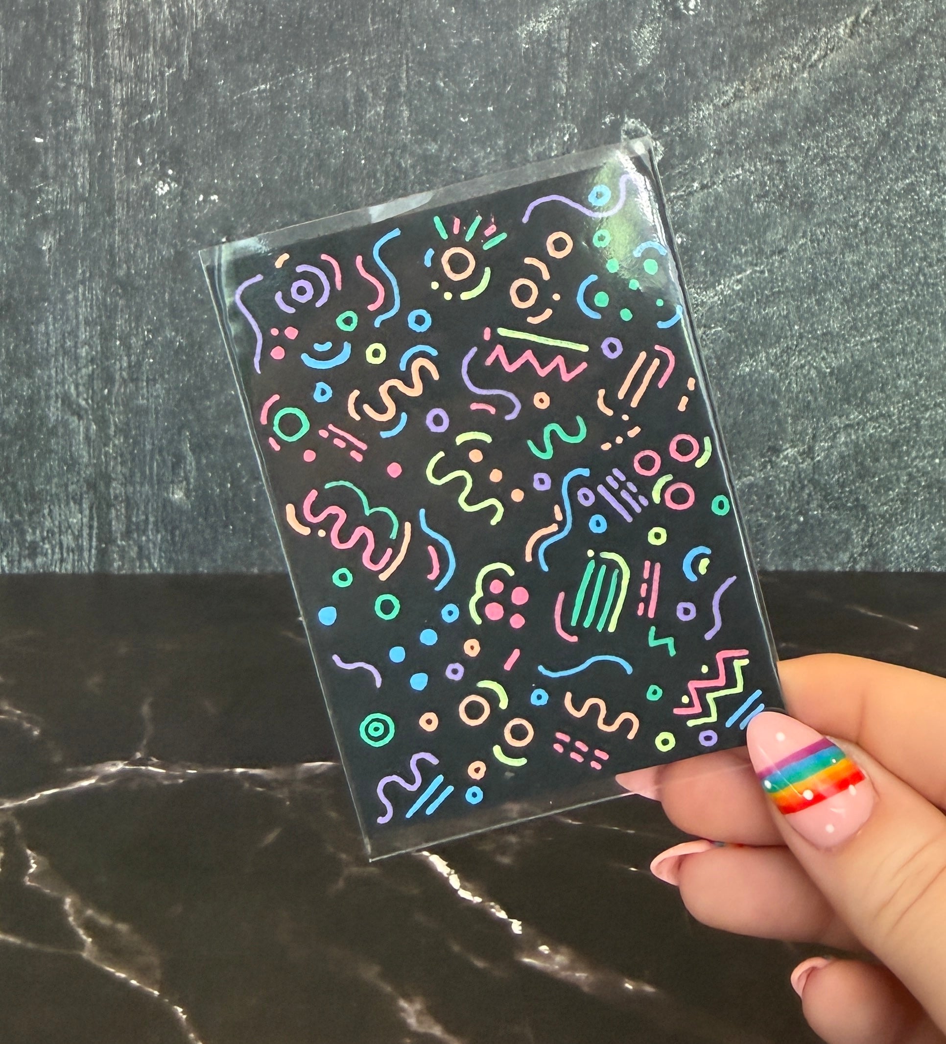 ACEO Original Acrylic Gouache Art "Rainbow Funky Pattern #2” 2.5x3.5