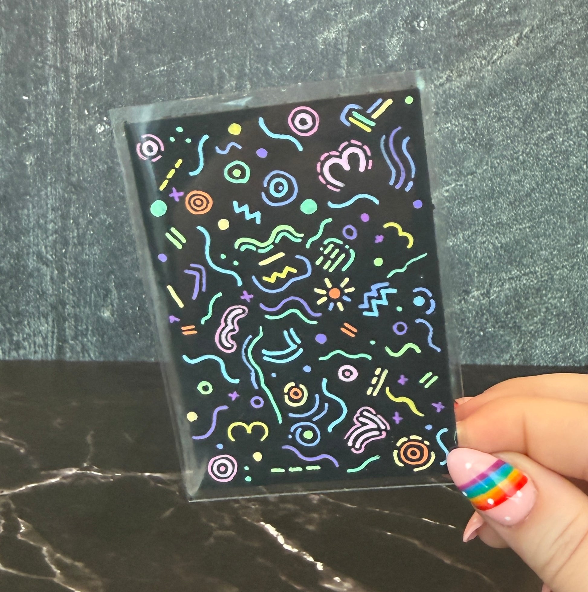 ACEO Original Acrylic Gouache Art "Rainbow Funky Pattern #1” 2.5x3.5