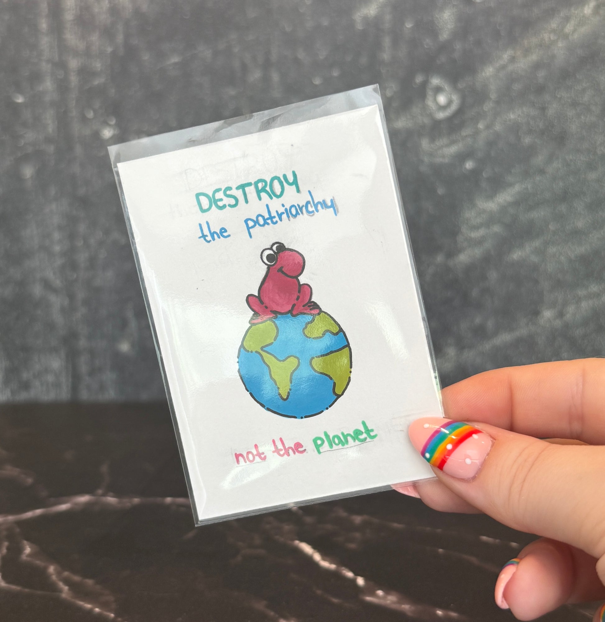 ACEO Original Acrylic Gouache Art "Destroy the patriarchy not the planet Nerd” 2.5x3.5