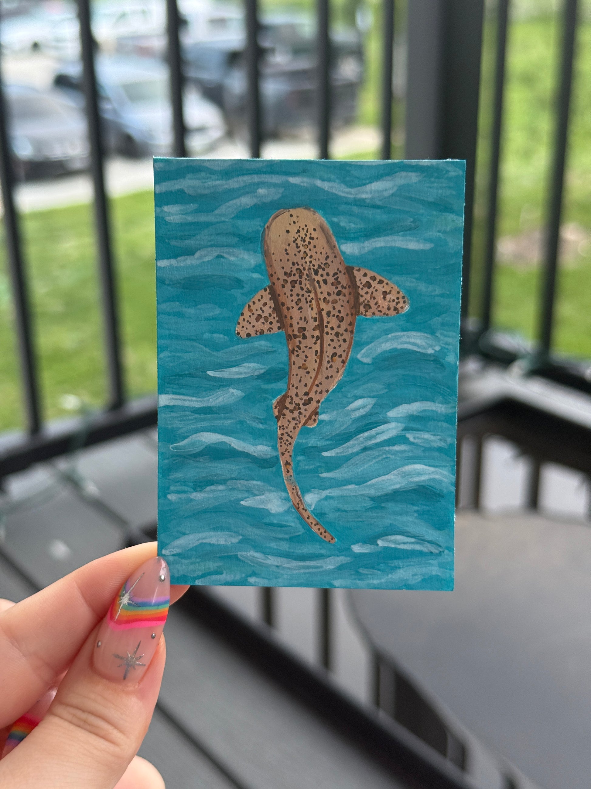 ACEO Original Acrylic Gouache Art "Zebra Shark” 2.5x3.5