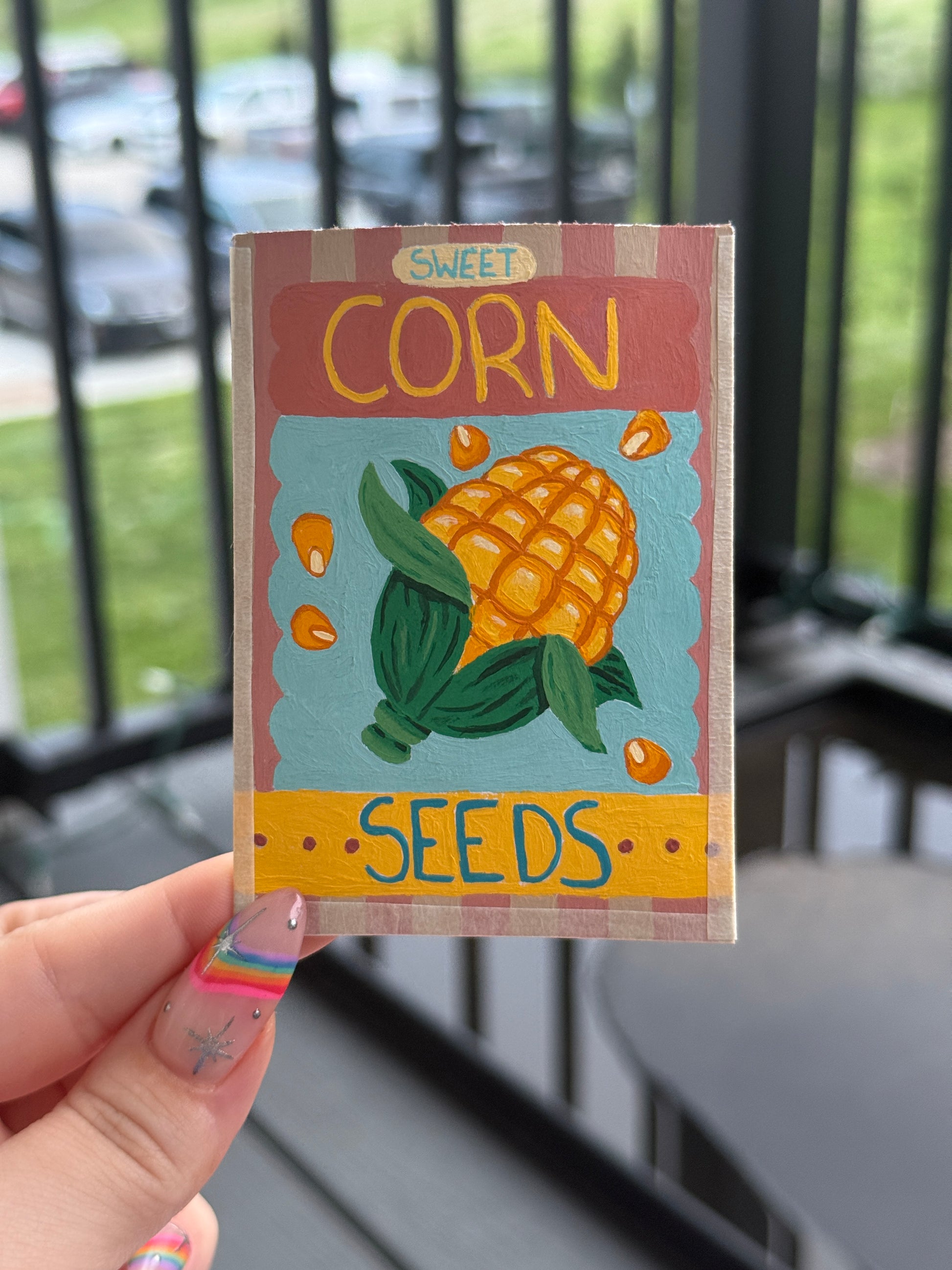 ACEO Original Acrylic Gouache Art "Corn Seeds” Shaker 2.5x3.5