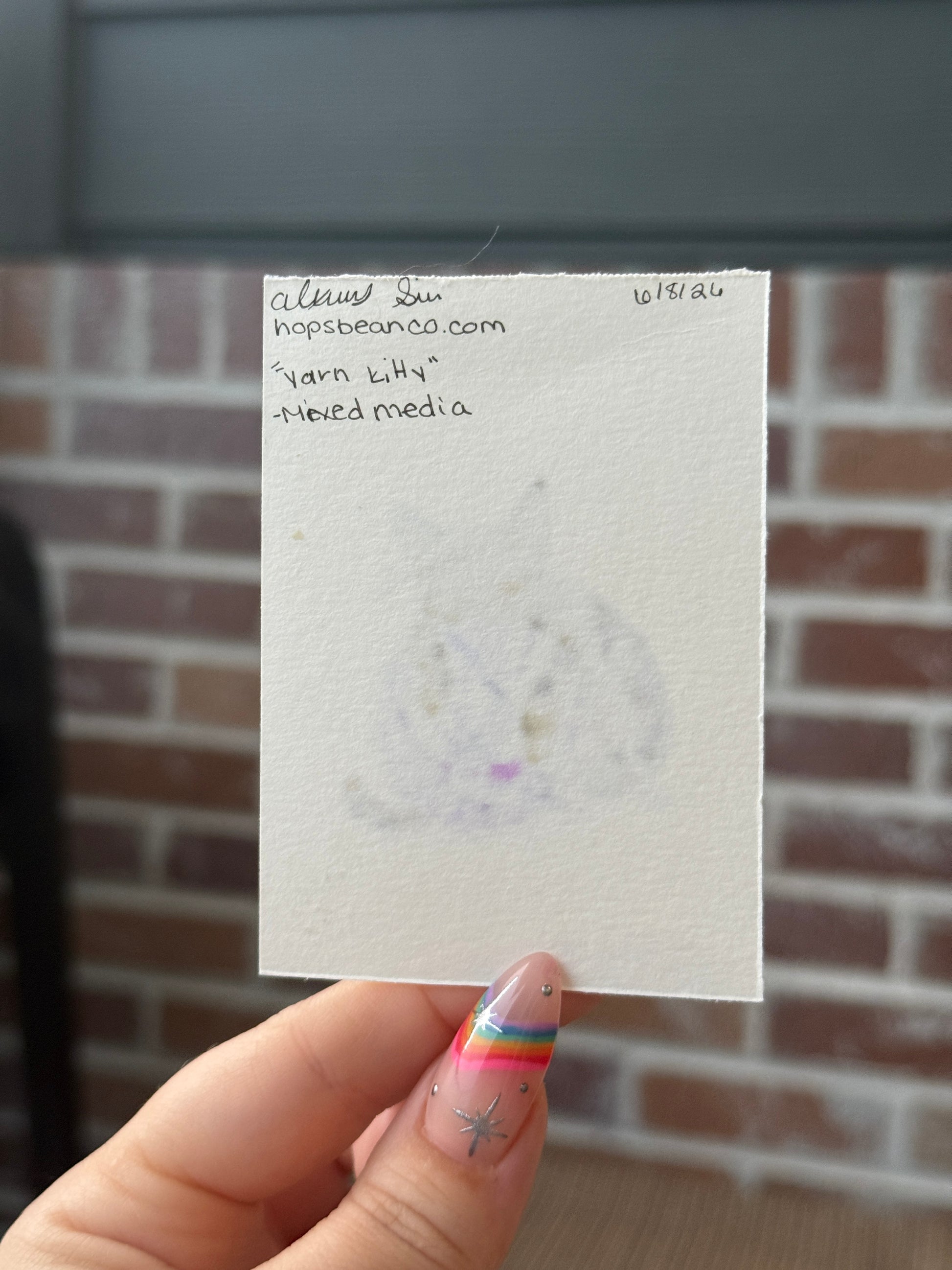 ACEO Original Acrylic Gouache Art "Yarn Kitty” 2.5x3.5
