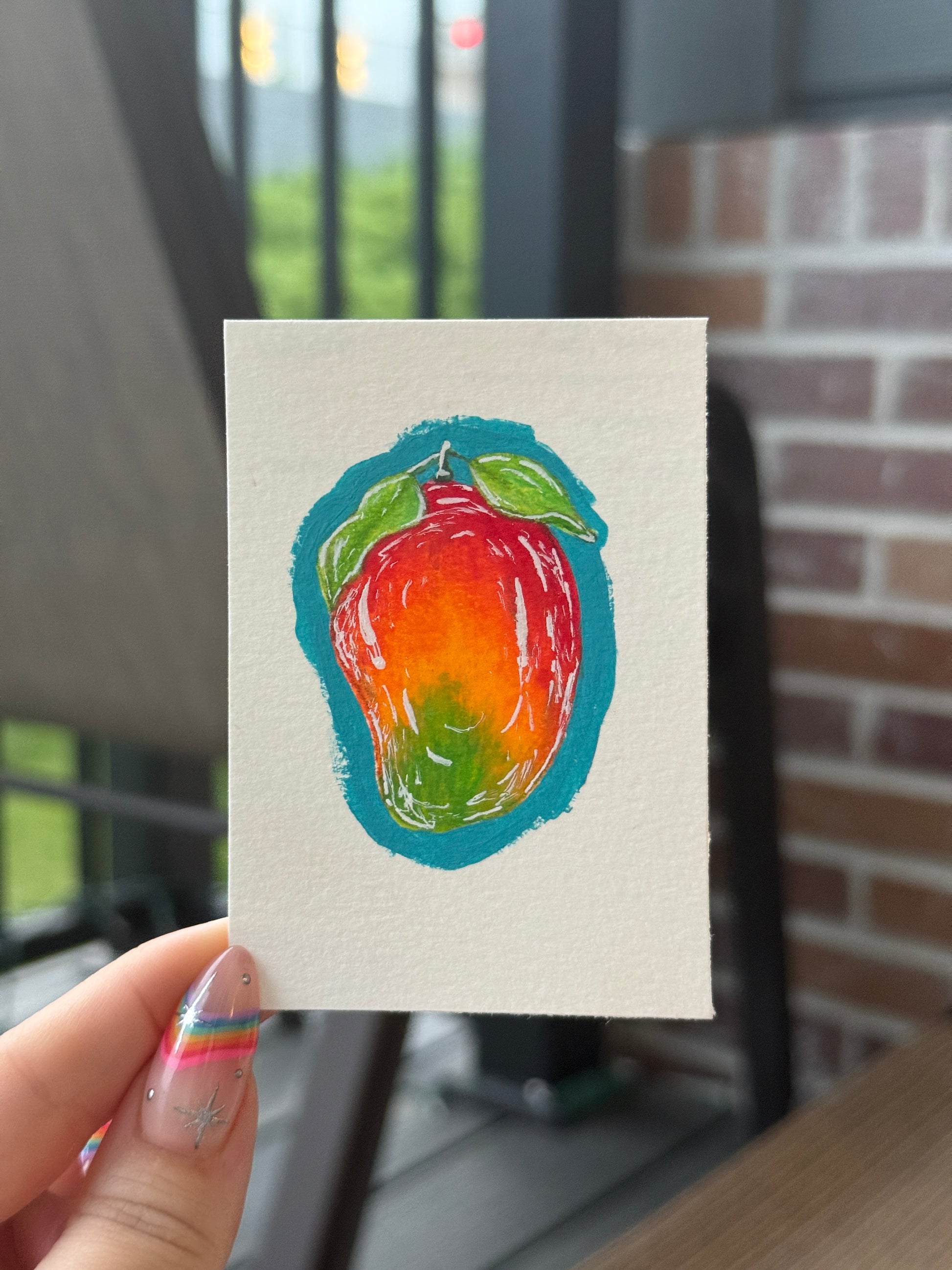 ACEO Original Acrylic Gouache Art "Mango” 2.5x3.5