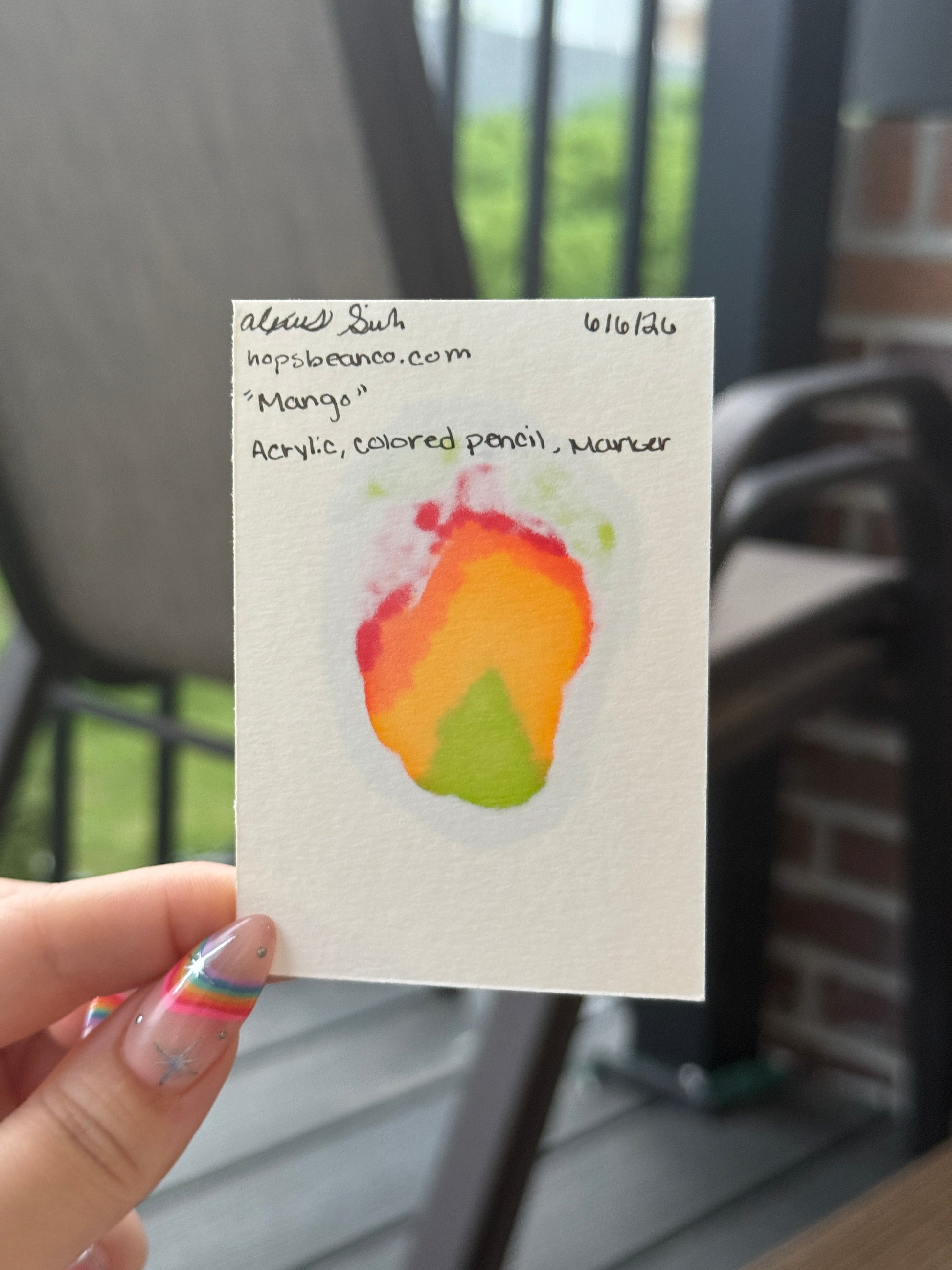 ACEO Original Acrylic Gouache Art "Mango” 2.5x3.5