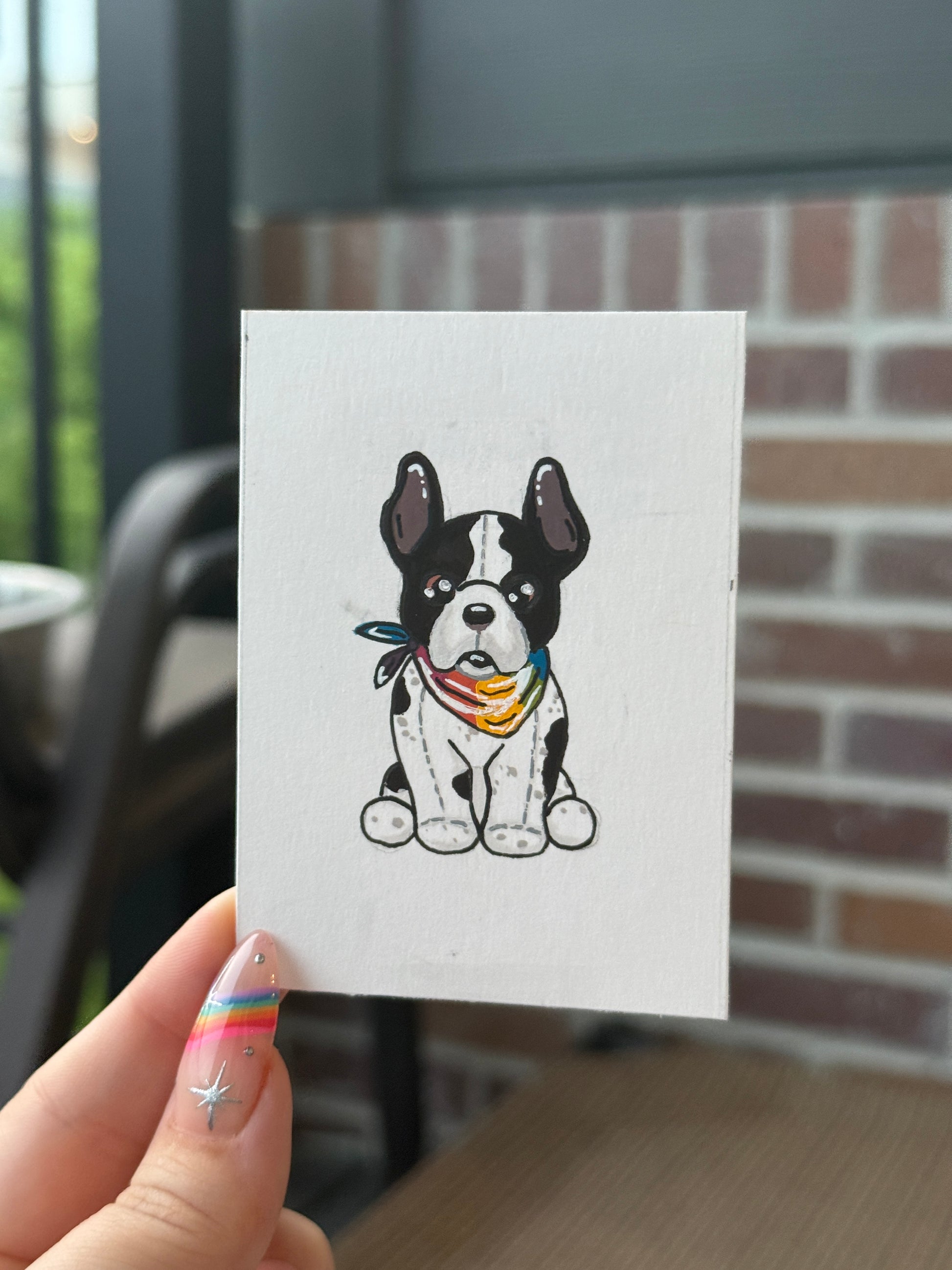 ACEO Original Acrylic Gouache Art "Pride Frenchie Stuffie” 2.5x3.5
