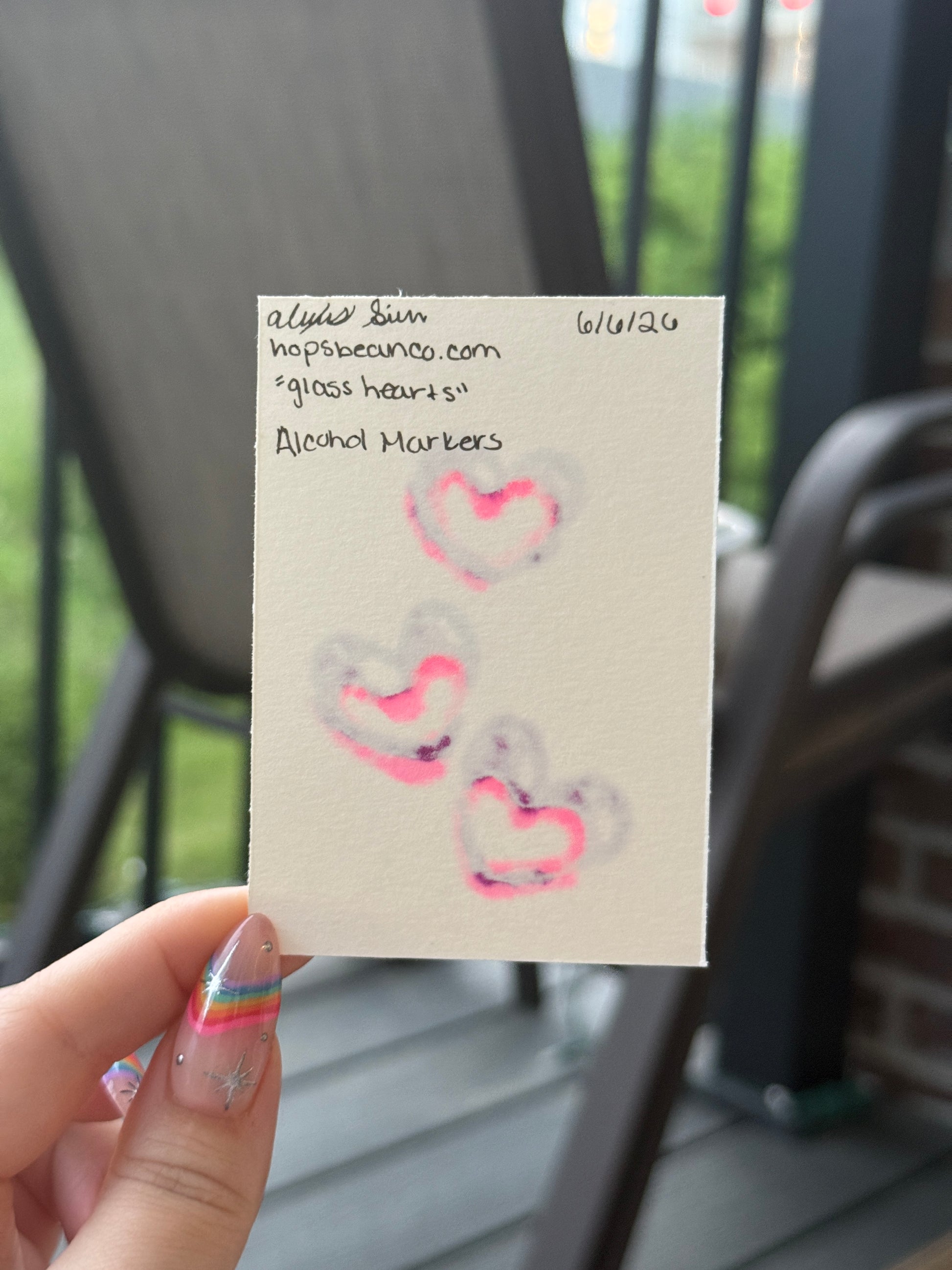 ACEO Original Acrylic Gouache Art "Glass Hearts” 2.5x3.5