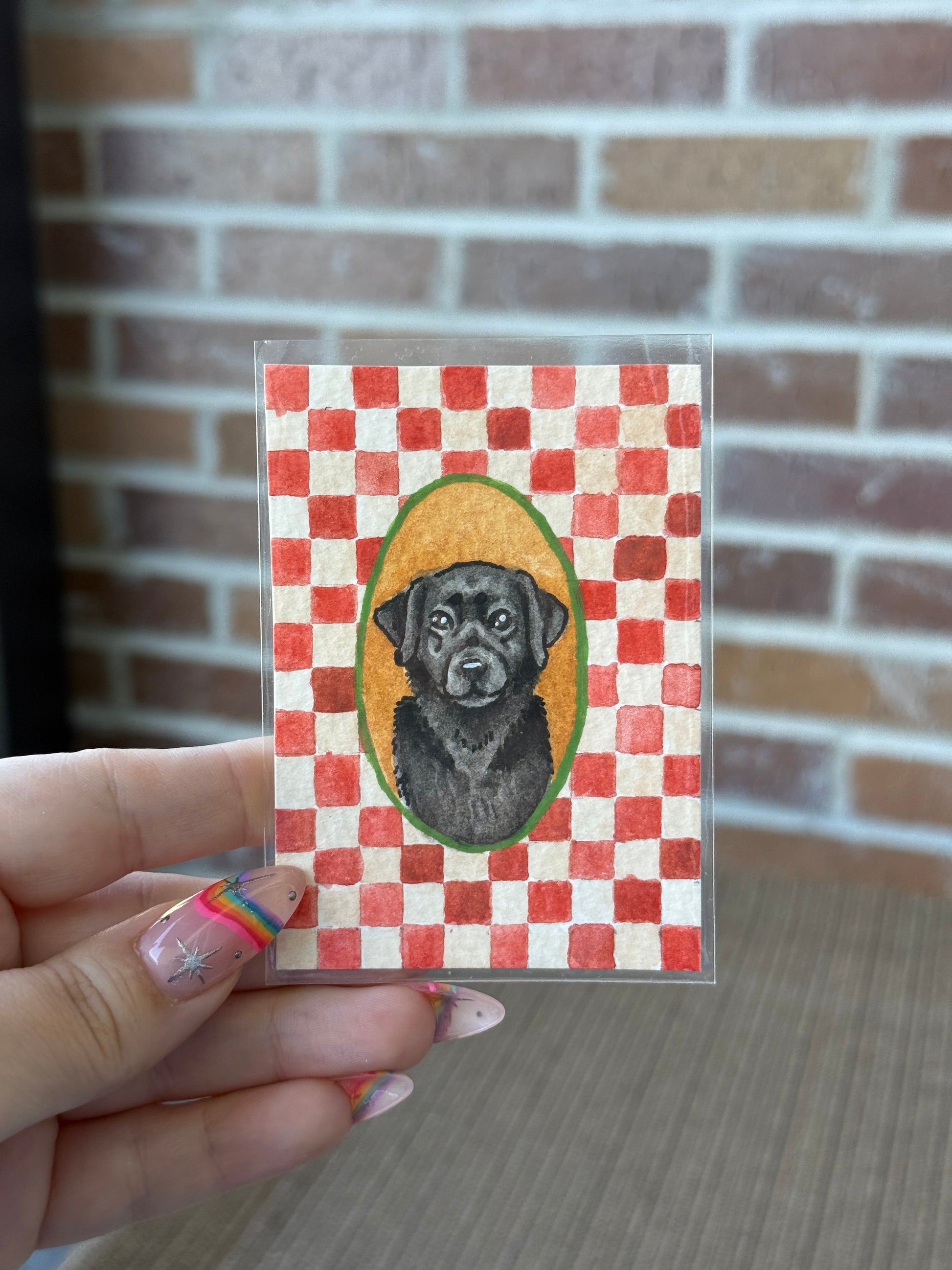 ACEO Original Watercolor Art "Black Lab Checkered” 2.5x3.5 // Labrador Retriever // dog // checkered // gift // dog mom //