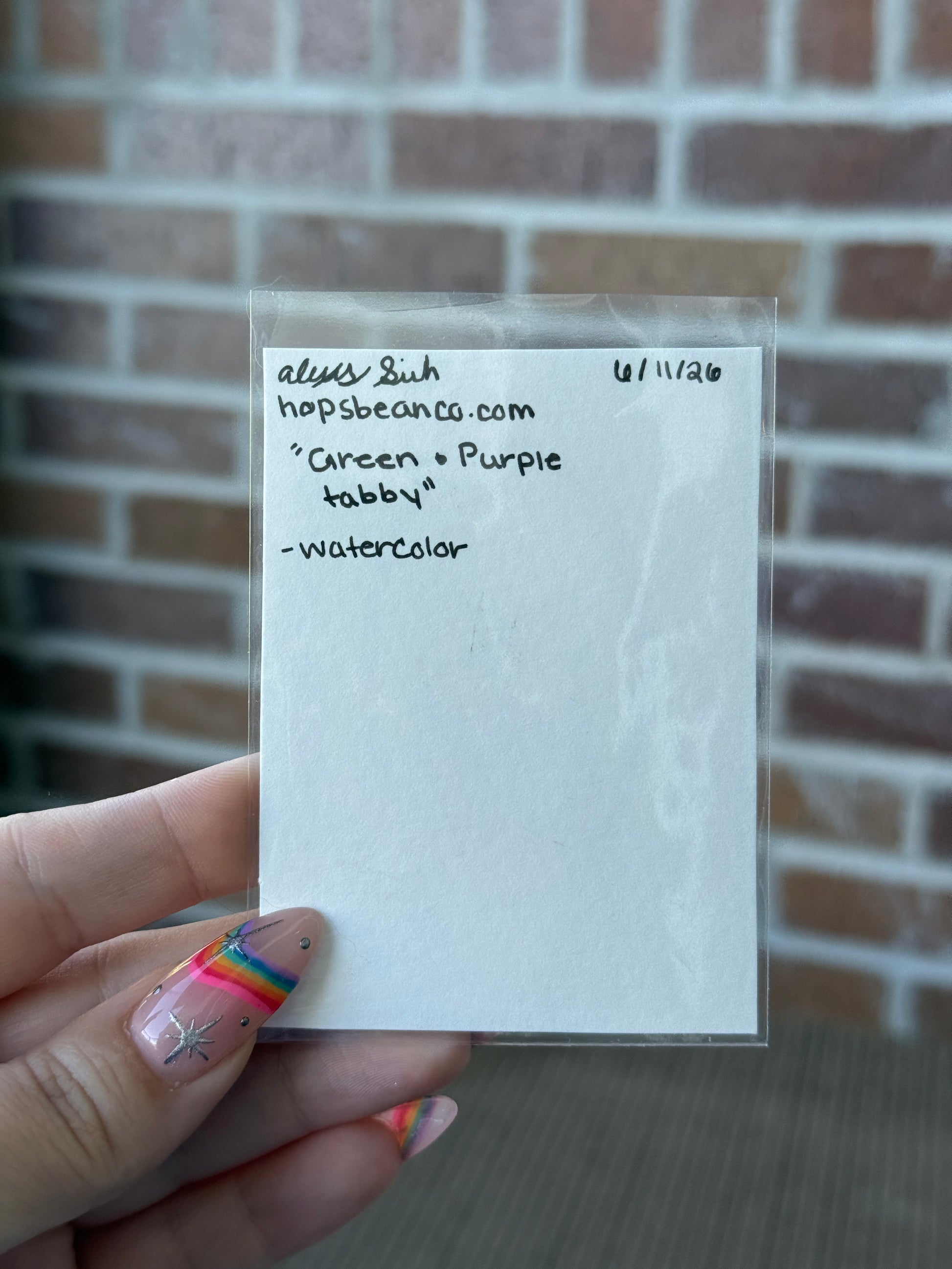ACEO Original Watercolor "Green & Purple Tabby” 2.5x3.5 // tabby cat // cat mom // pet art // pet lover // gift //