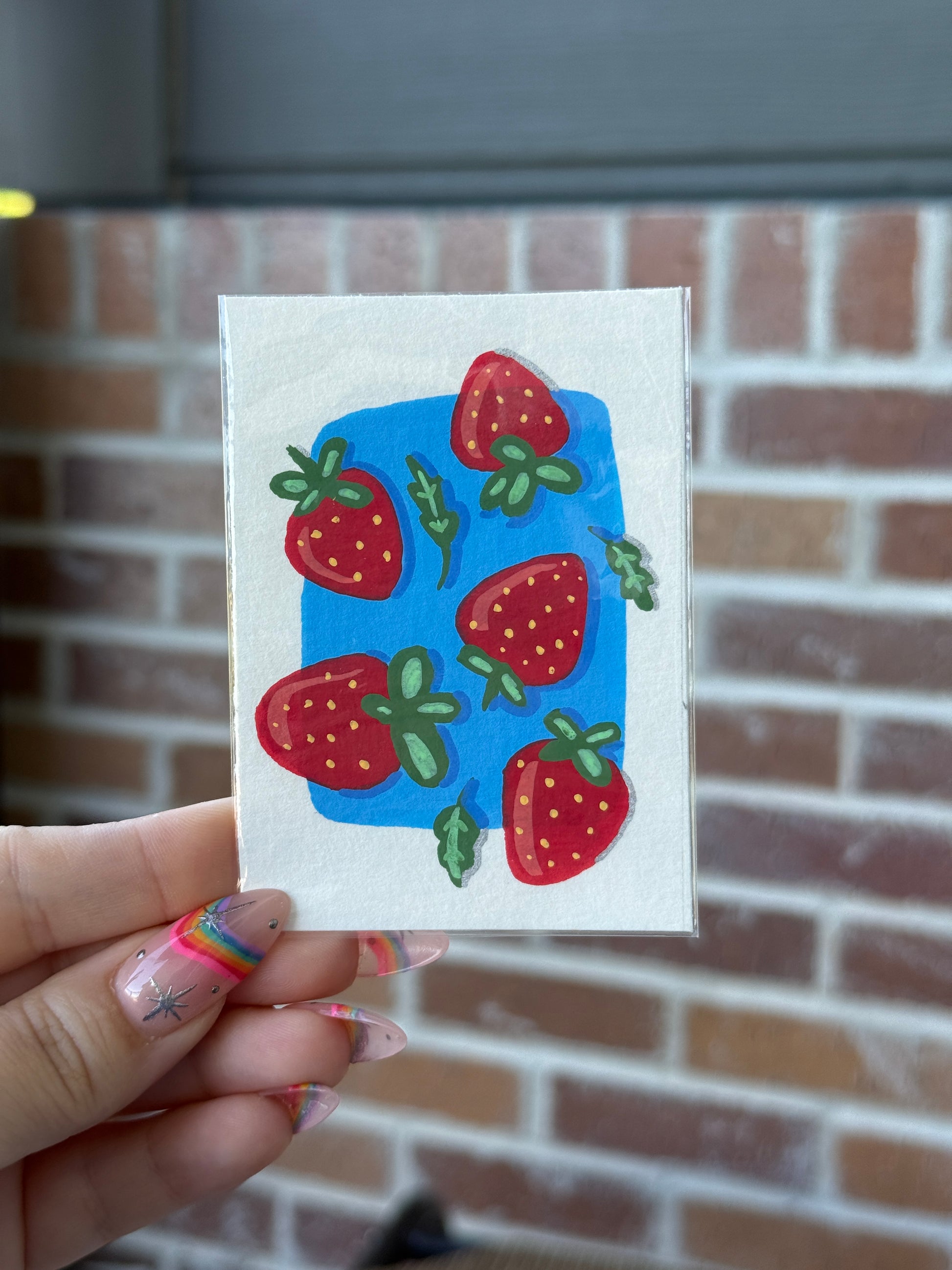ACEO Original Mini Acrylic Art "Cutie Strawberries” 2.5x3.5 // fruit // strawberry // strawberries // gifts // artwork //