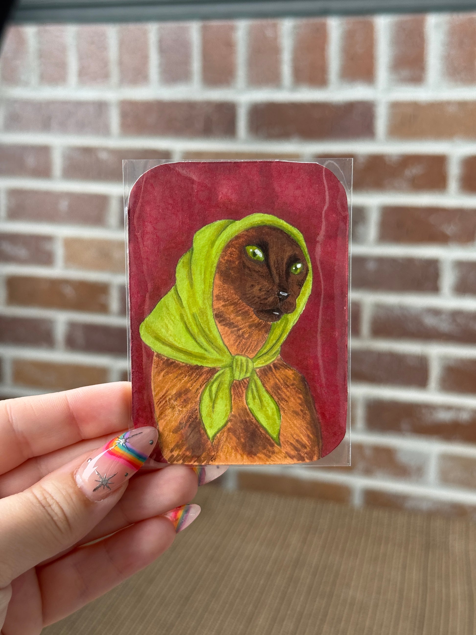 ACEO Original Mini Mixed Media Art "Siamese Queen” 2.5x3.5 // cat // kitty // gifts // artwork //