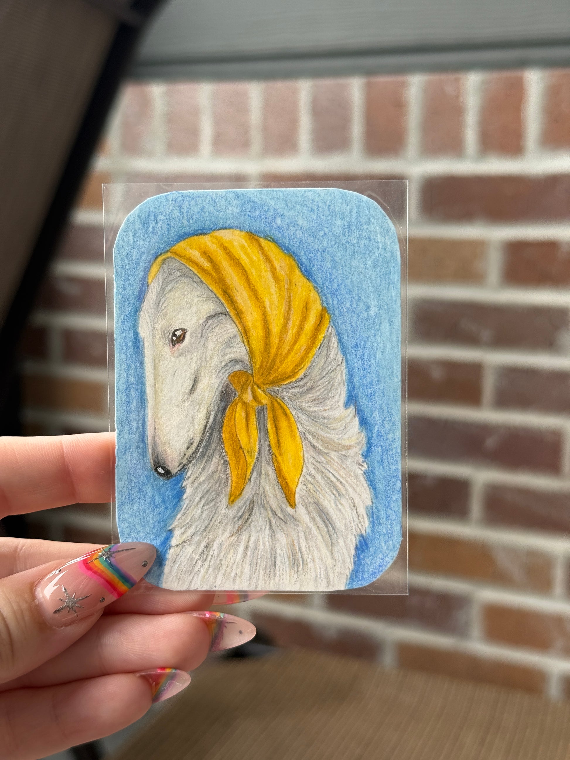 ACEO Original Mini Mixed Media Art "Borzoi Queen” 2.5x3.5 // borzoi // hound // dog // gifts // artwork //
