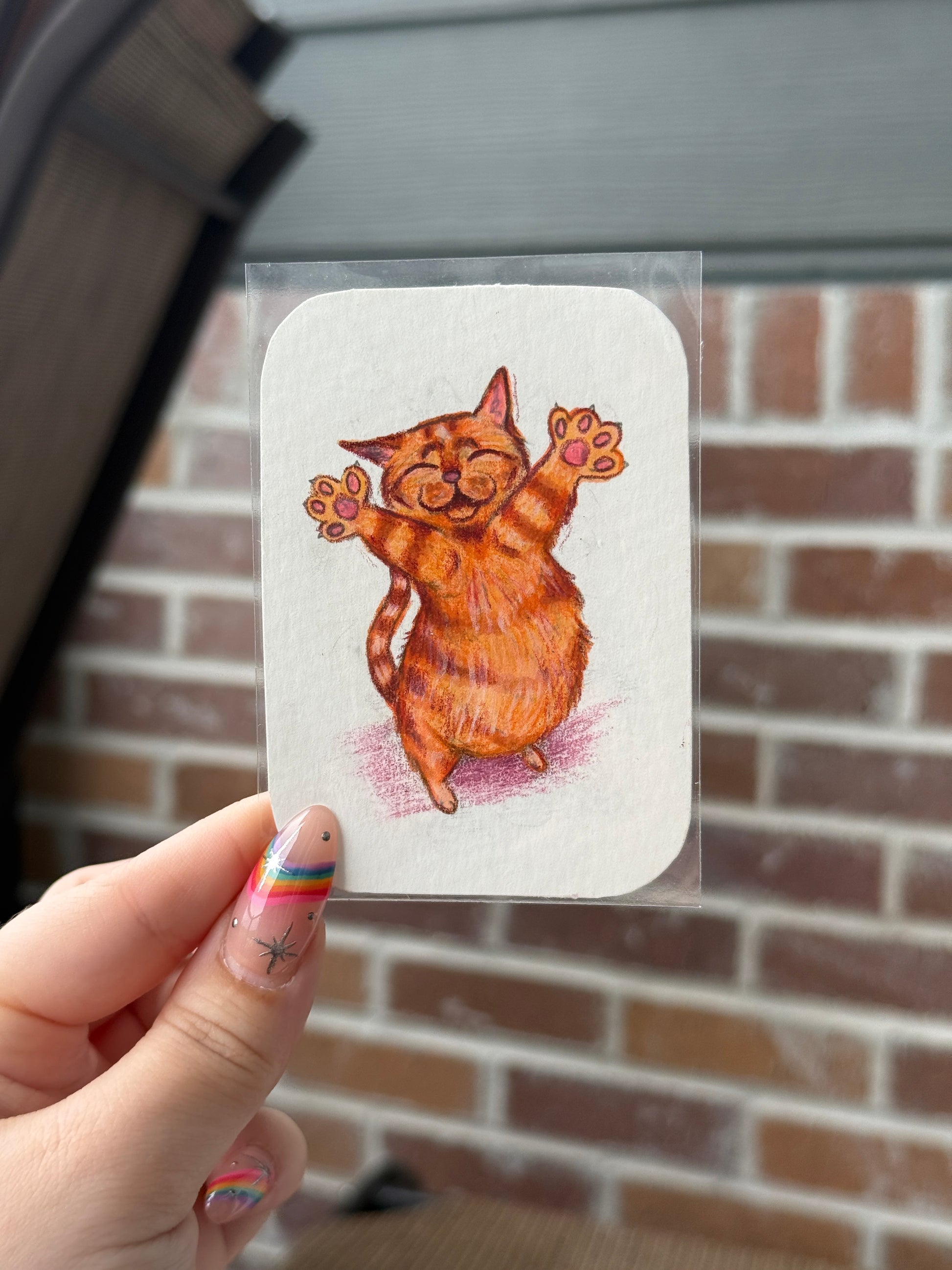 ACEO Original Mini Mixed Media Art "hes jus a bb” 2.5x3.5 // kitty // orange // cat // gift // artwork //