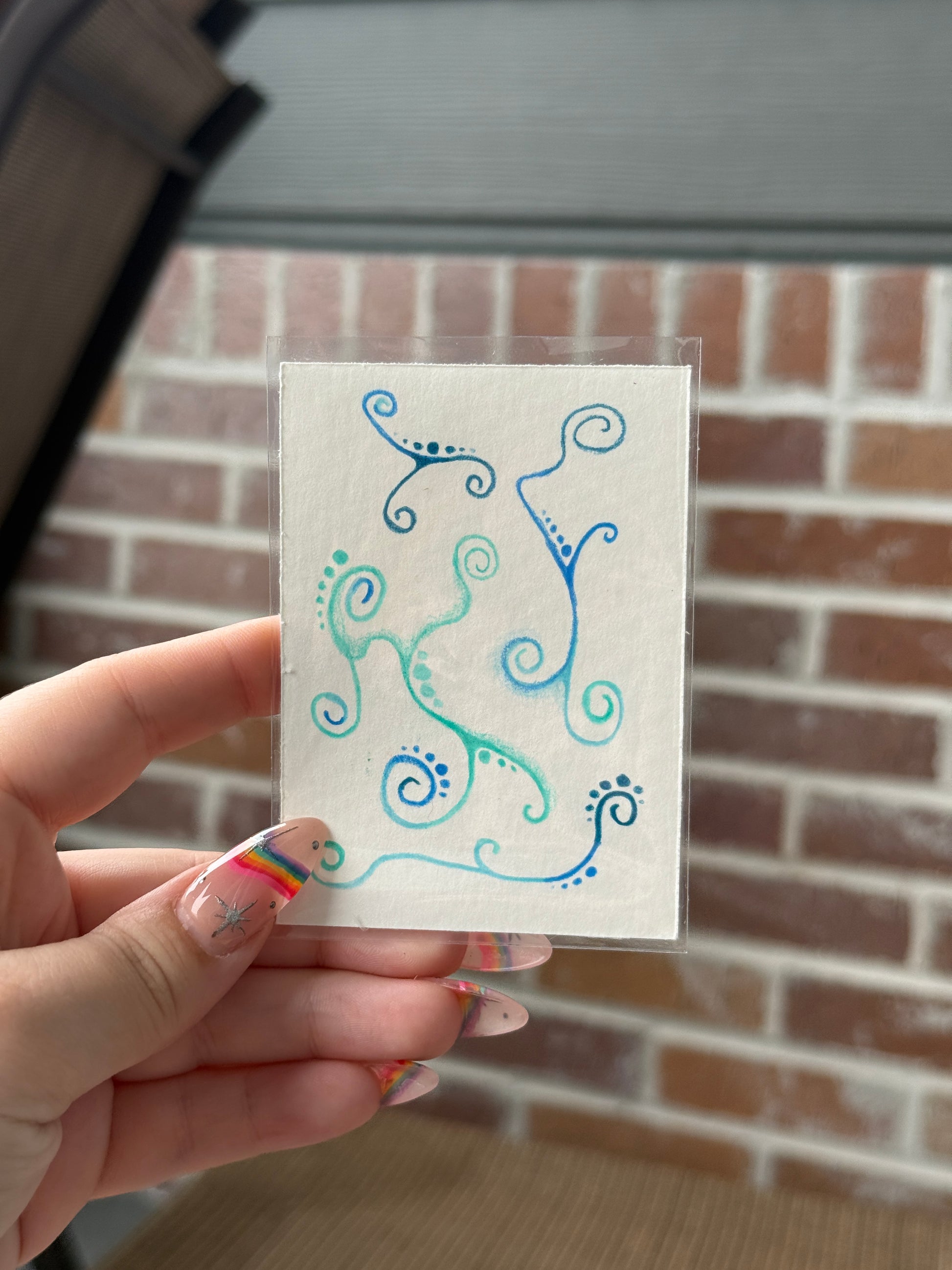 ACEO Original Mini Colored Pencil Art "Blue Swirls” 2.5x3.5 // abstract // pretty // blue // gift // artwork //