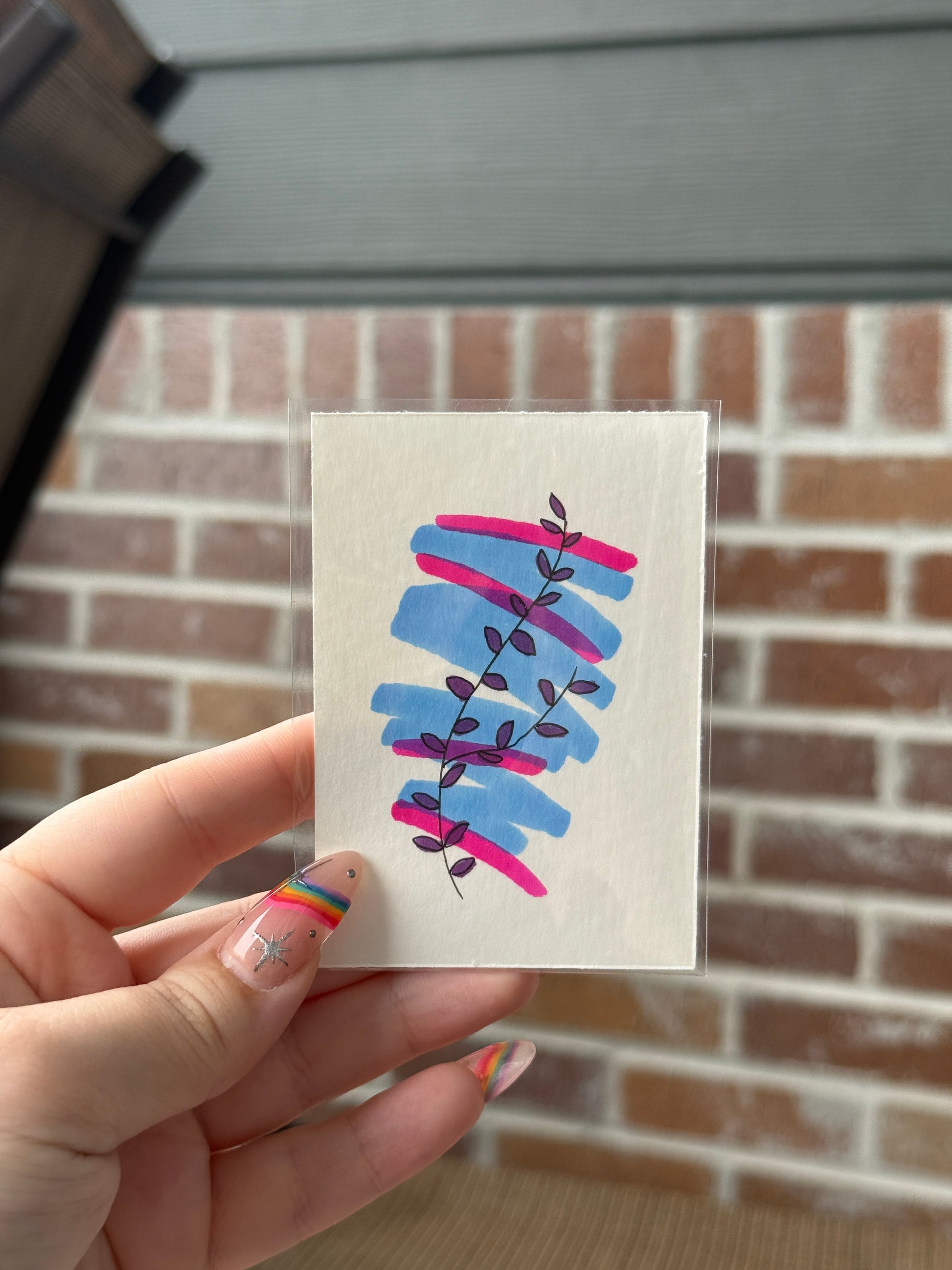 ACEO Original Mini Colored Pencil Art "Bisexual Plant” 2.5x3.5 // bisexual // plant // gift // artwork //