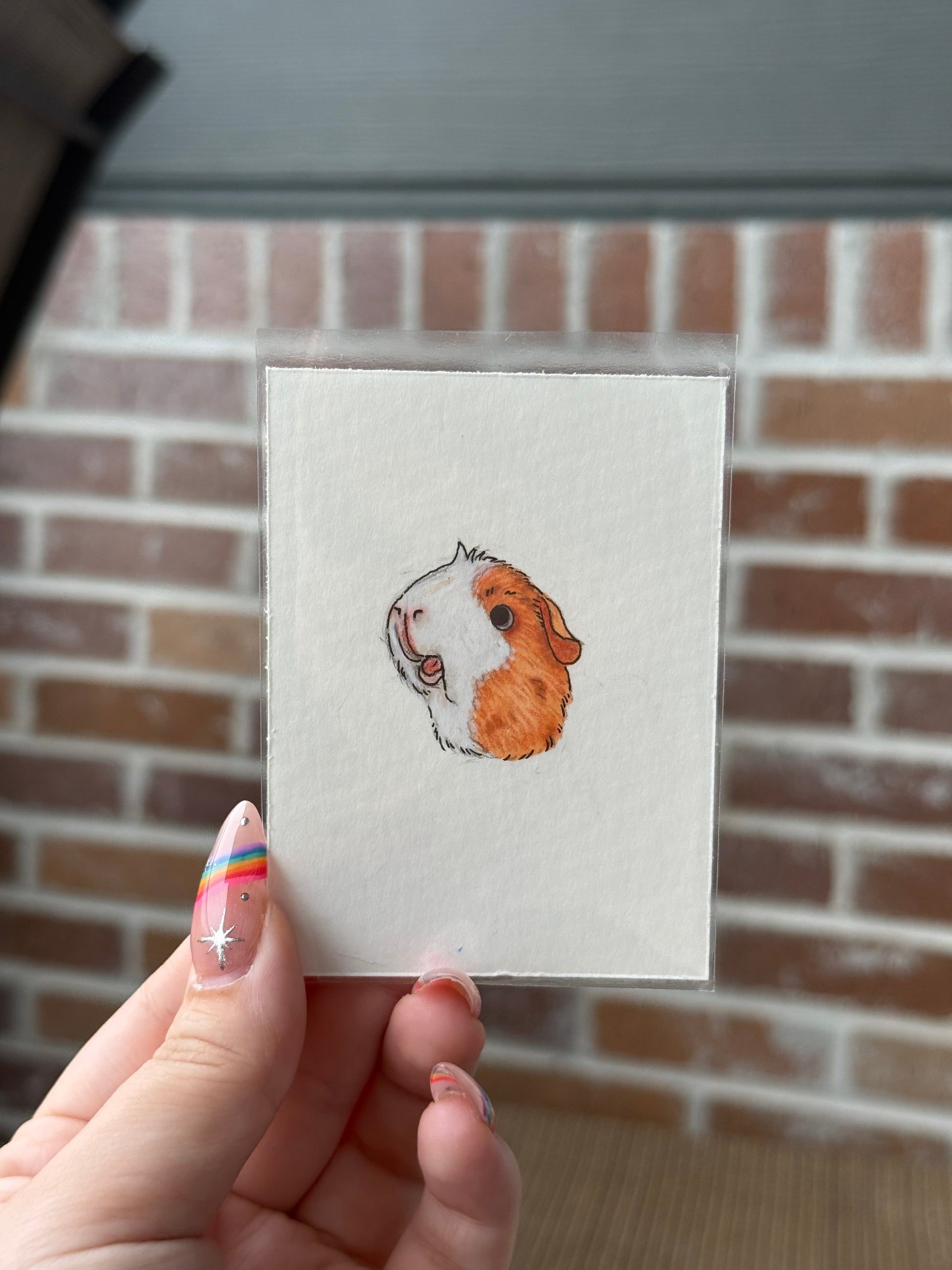 ACEO Original Mini Mixed Media Art "Brown & White Guinea Pig” 2.5x3.5 // pet // guinea pig // abstract // artwork //