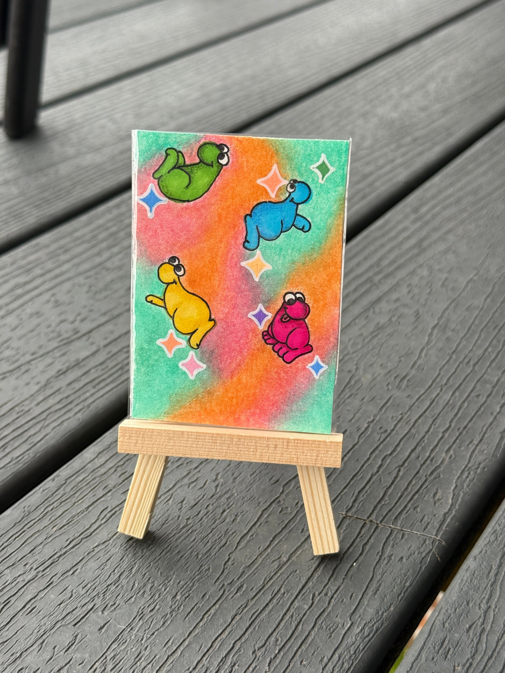 ACEO Original Mini Mixed Art "Neon Nerds” 2.5x3.5 // nerds // candy // gift // artwork //