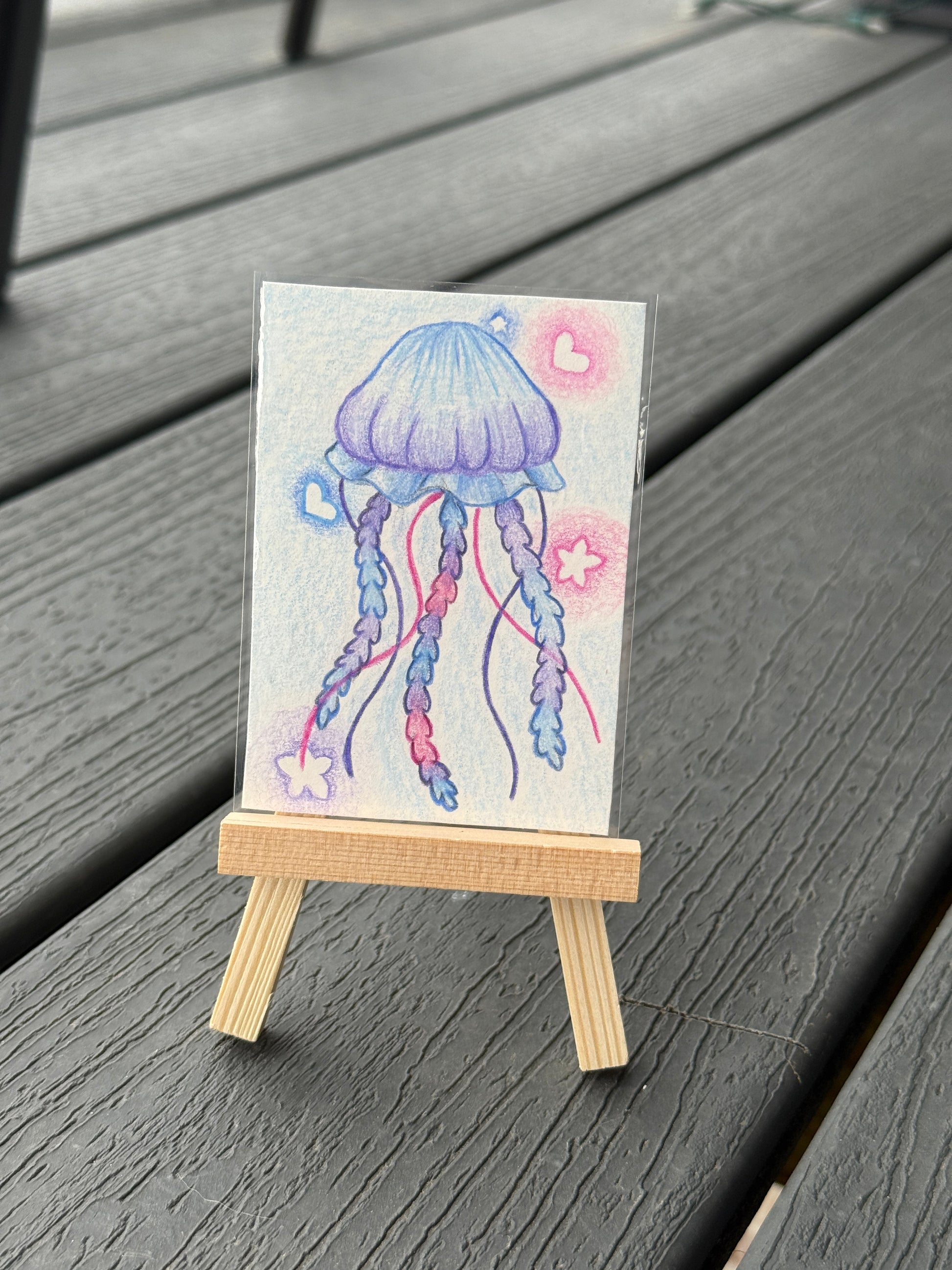 ACEO Original Mini Colored Pencil Art "Cutie Jelly” 2.5x3.5 // jellyfish // ocean // gift // artwork //