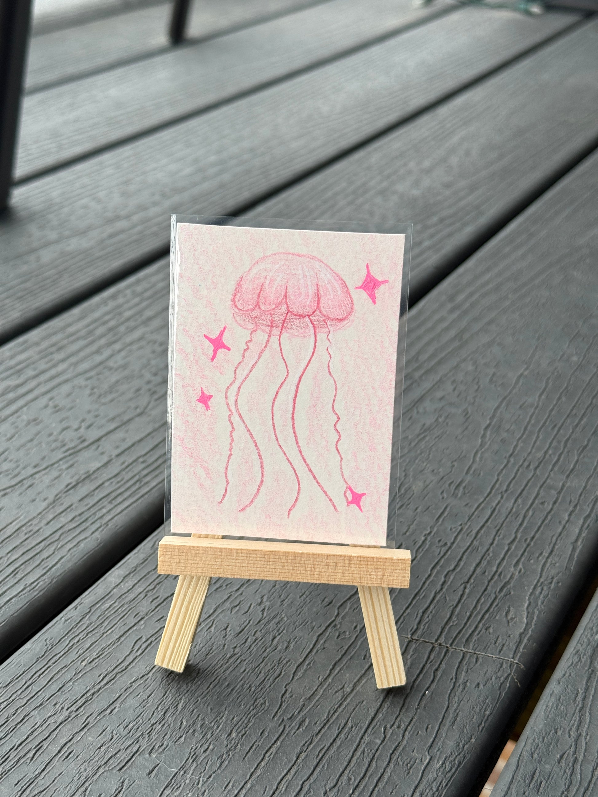 ACEO Original Mini Colored Pencil Art "Pink Jelly” 2.5x3.5 // jellyfish // ocean // gift // artwork //