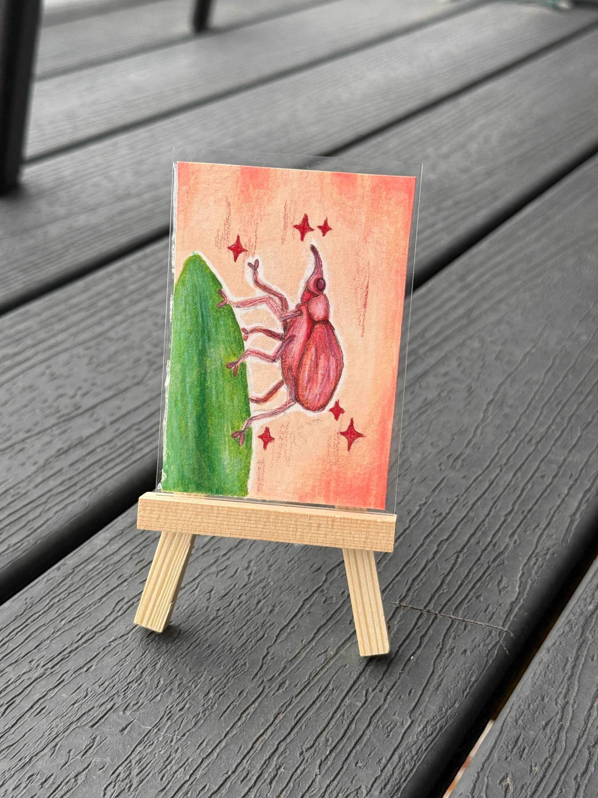 ACEO Original Mini Mixed Art "Weevil Diva” 2.5x3.5 // weevil // animal // gift // insect //