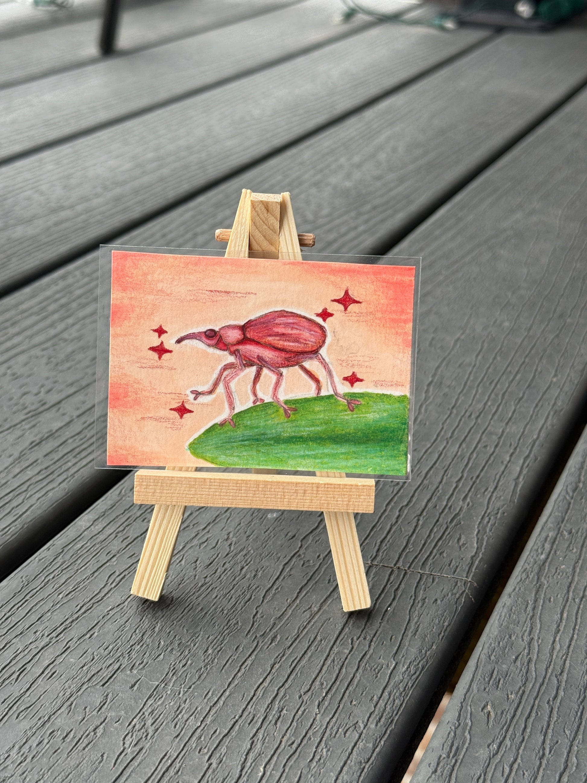 ACEO Original Mini Mixed Art "Weevil Diva” 2.5x3.5 // weevil // animal // gift // insect //