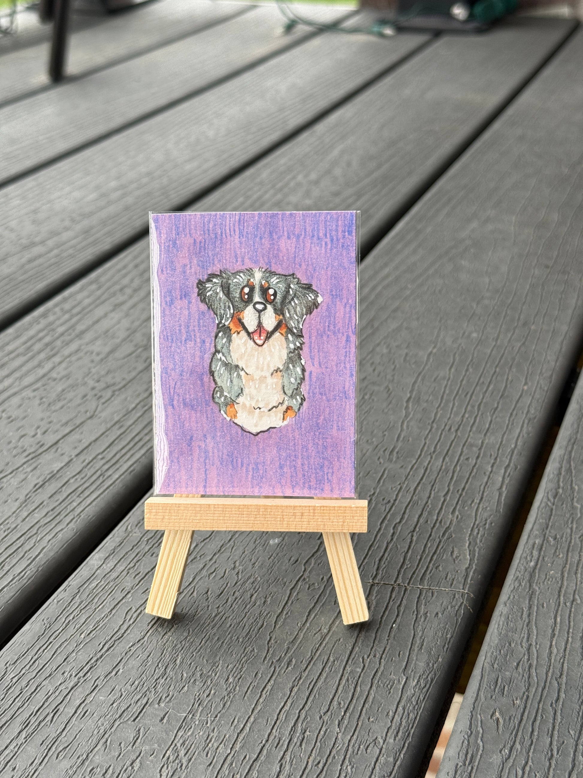 ACEO Original Mini Mixed Art "BMD” 2.5x3.5 // dog // animal // gift // bernese mountain dog //