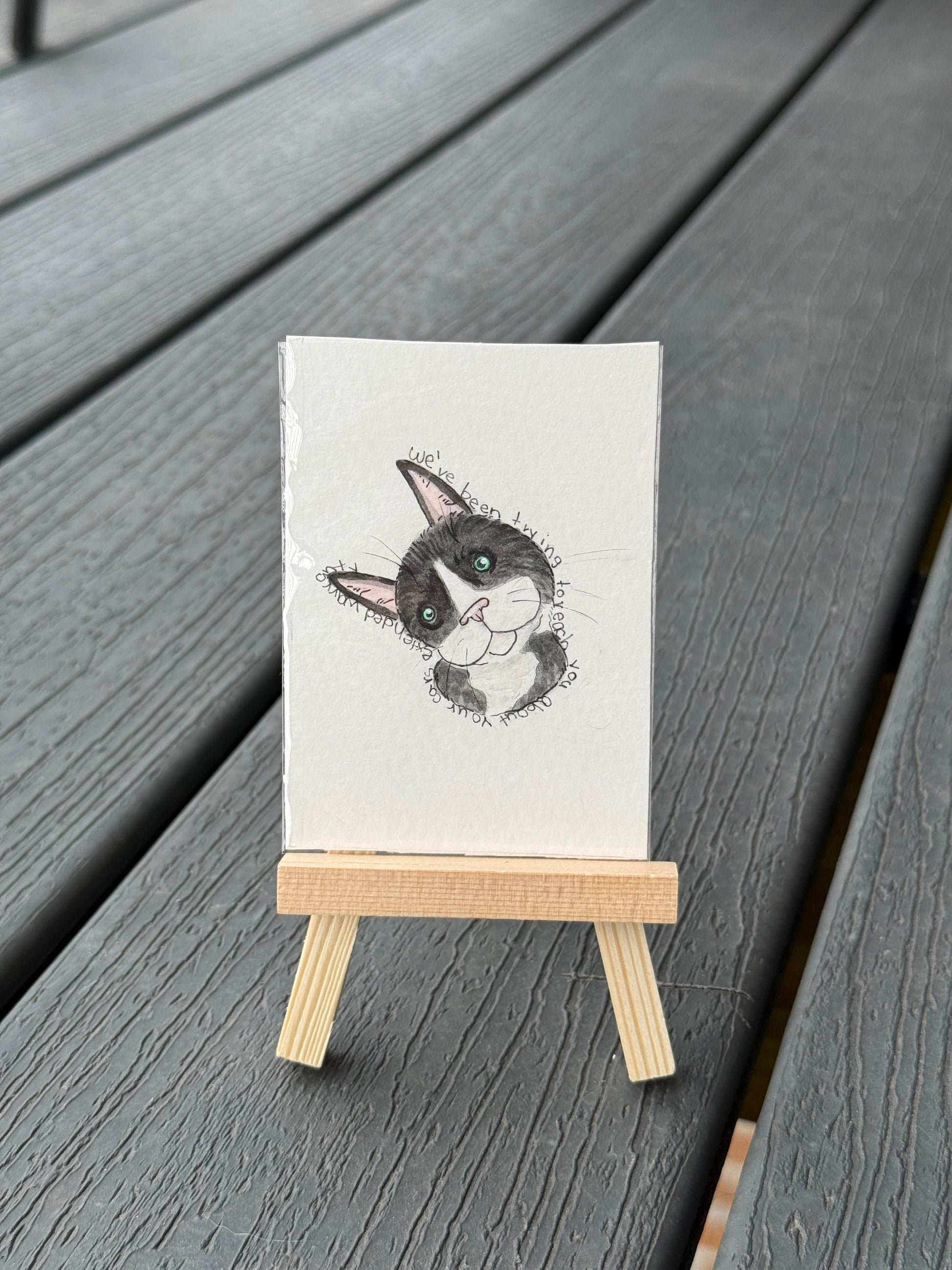 ACEO Original Mini Watercolor Art "Tuxedo Warranty” 2.5x3.5 // cat // animal // gift // pet //