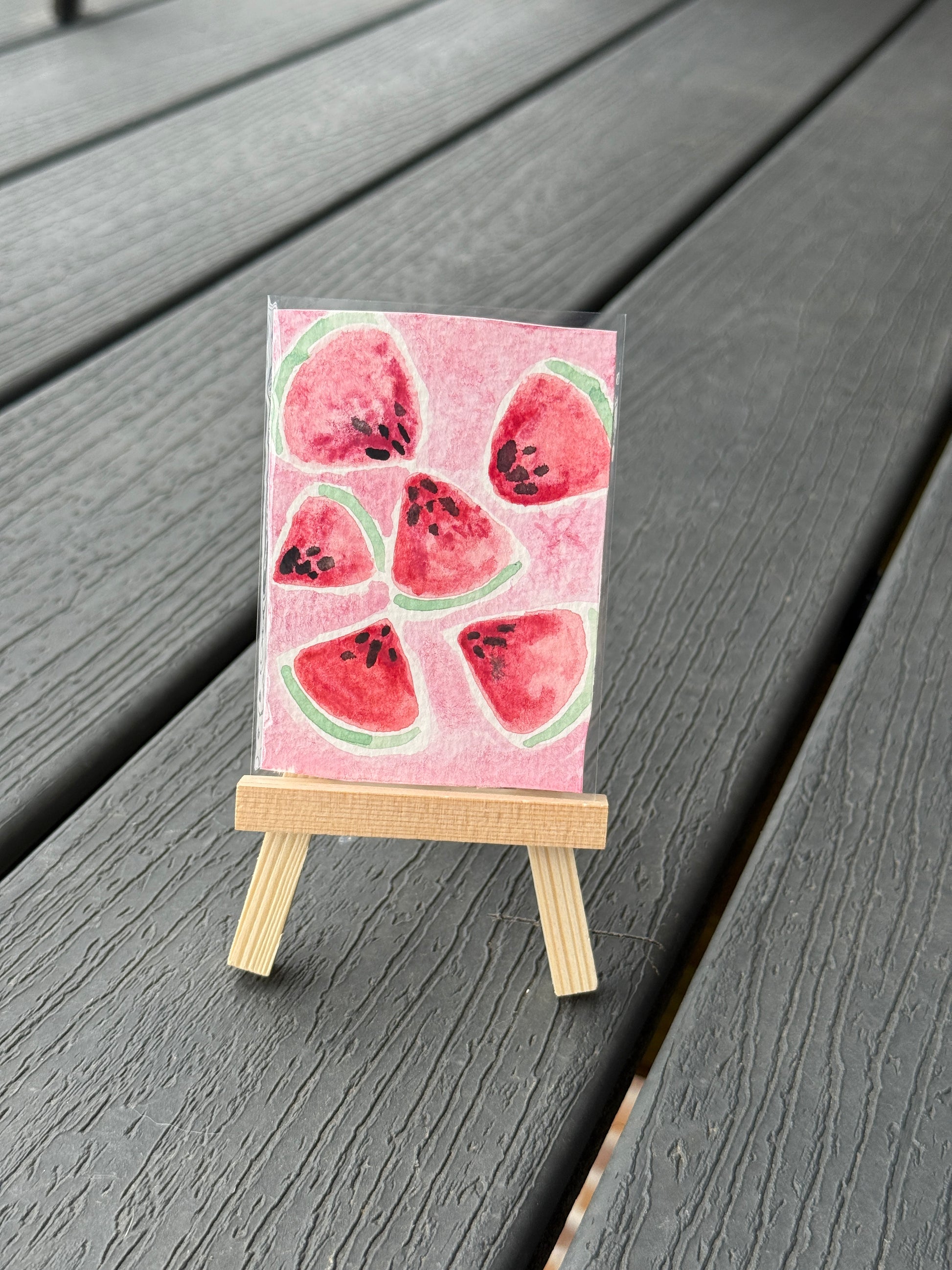 ACEO Original Mini Watercolor Art "Watermelon” 2.5x3.5 // fruit // watermelon // gift // art //