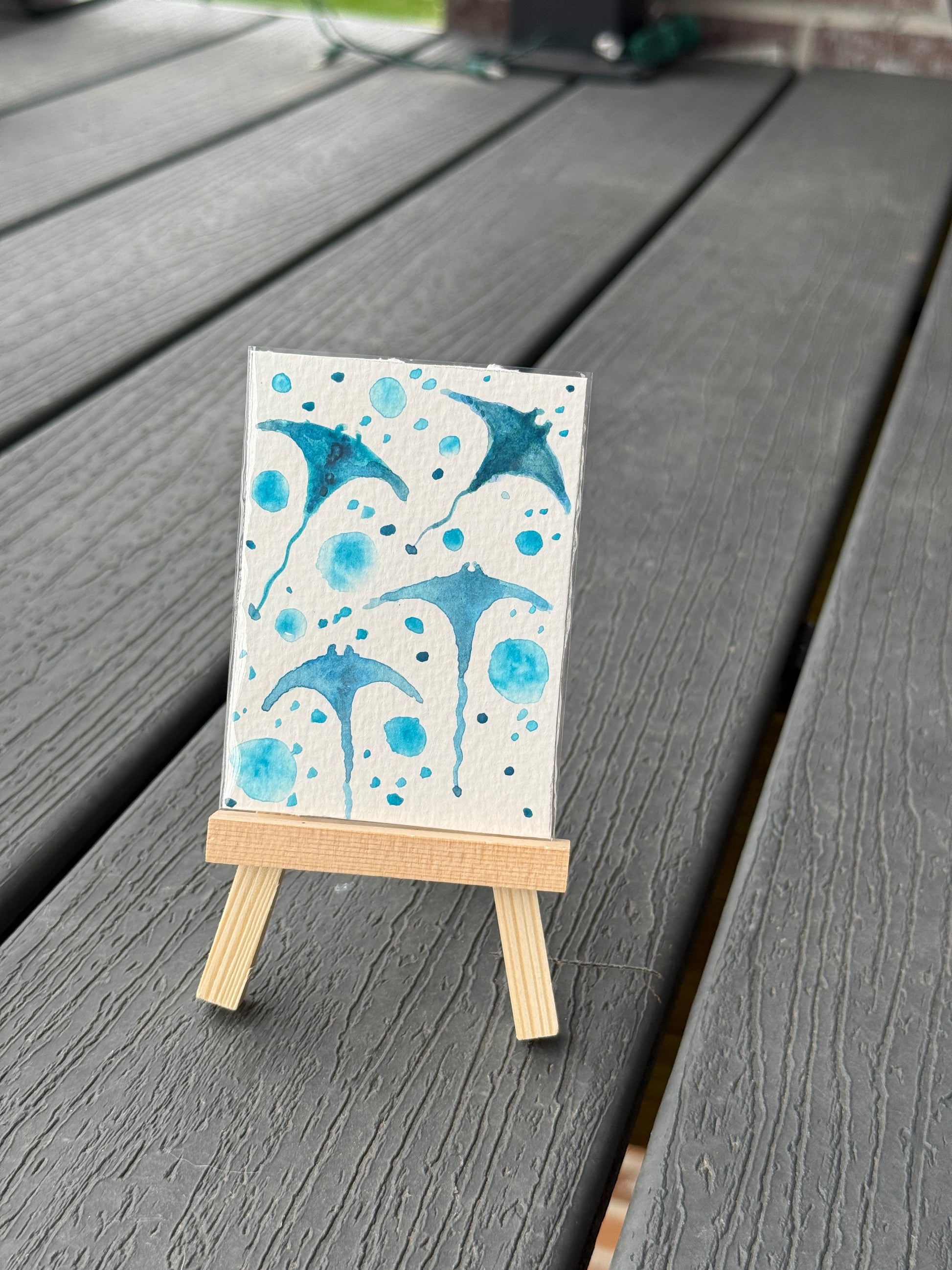 ACEO Original Mini Watercolor Art "Stingrays” 2.5x3.5 // ocean // art // animal // gift //