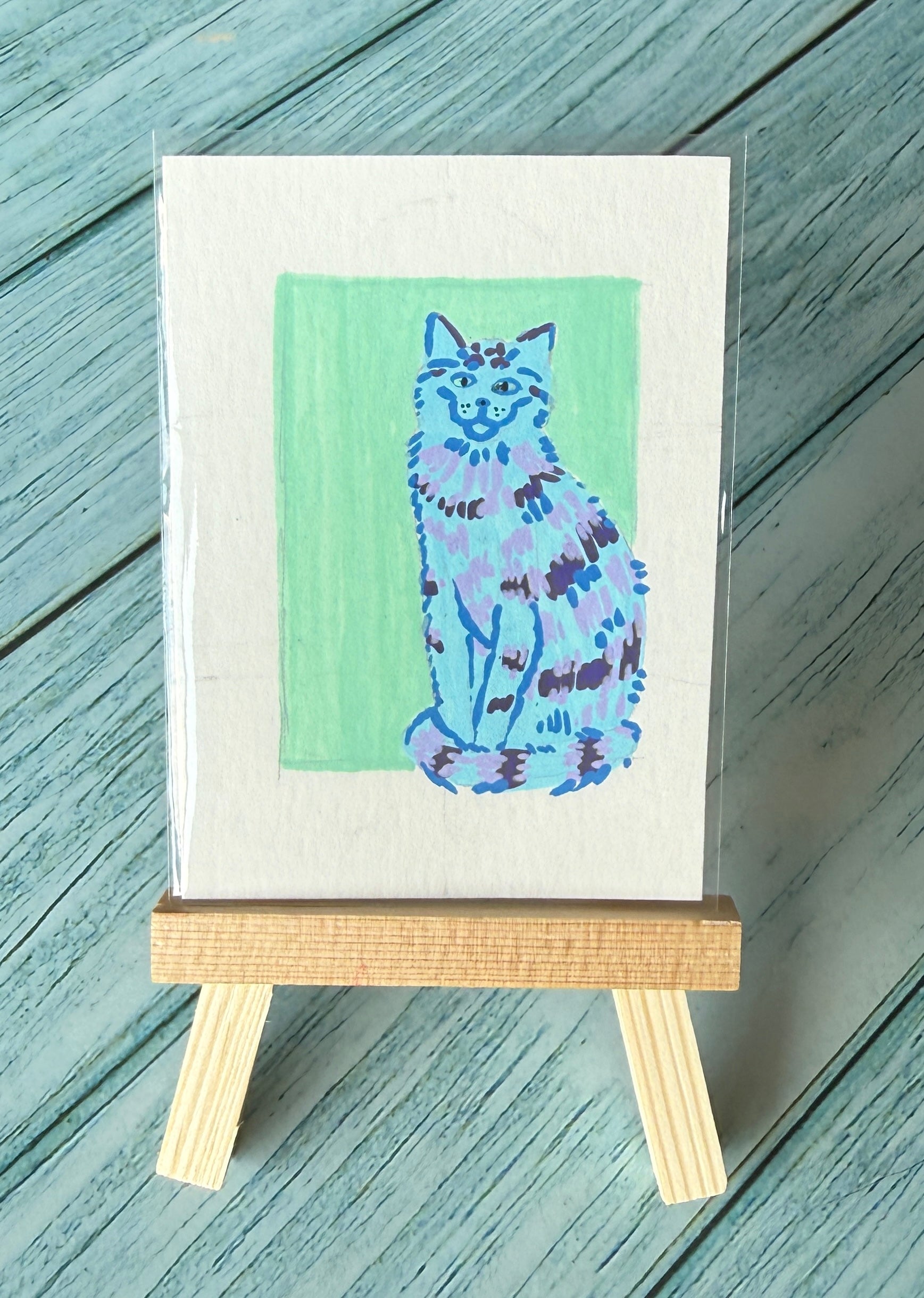 ACEO Original Mini Mixed Media Art "Abstract Kitty” 2.5x3.5 // feline // art // animal // gift //