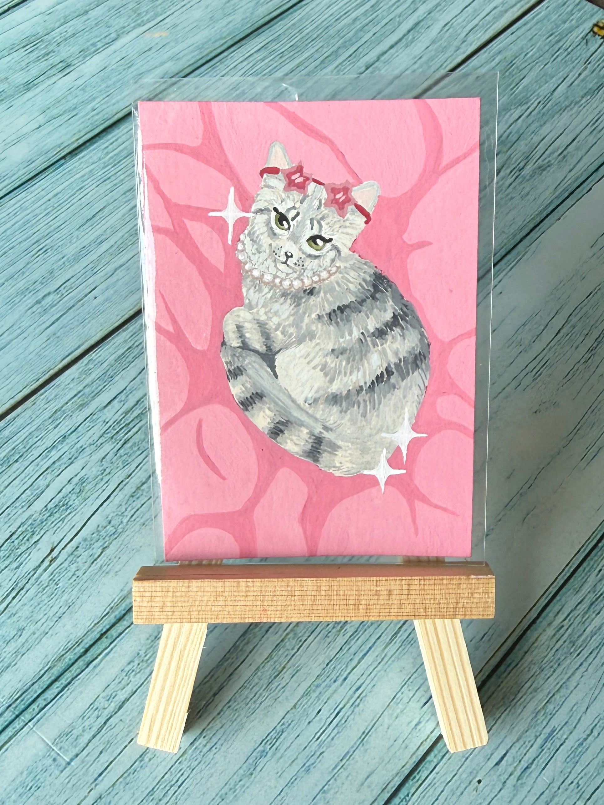 ACEO Original Mini Gouache Art "Diva Kitty” 2.5x3.5 // kitty // art // feline // gift //