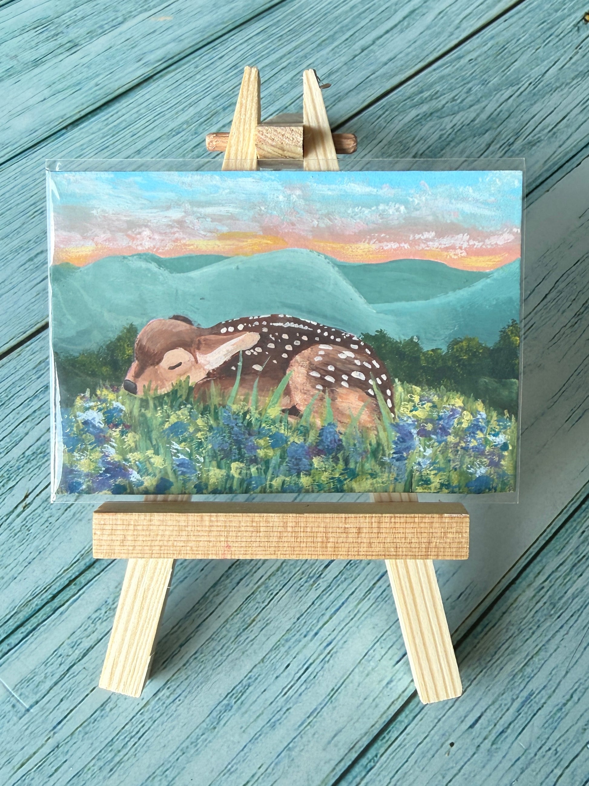 ACEO Original Mini Acrylic Art "Roadkill Fawn” 2.5x3.5 // deer // art // fawn // gift //