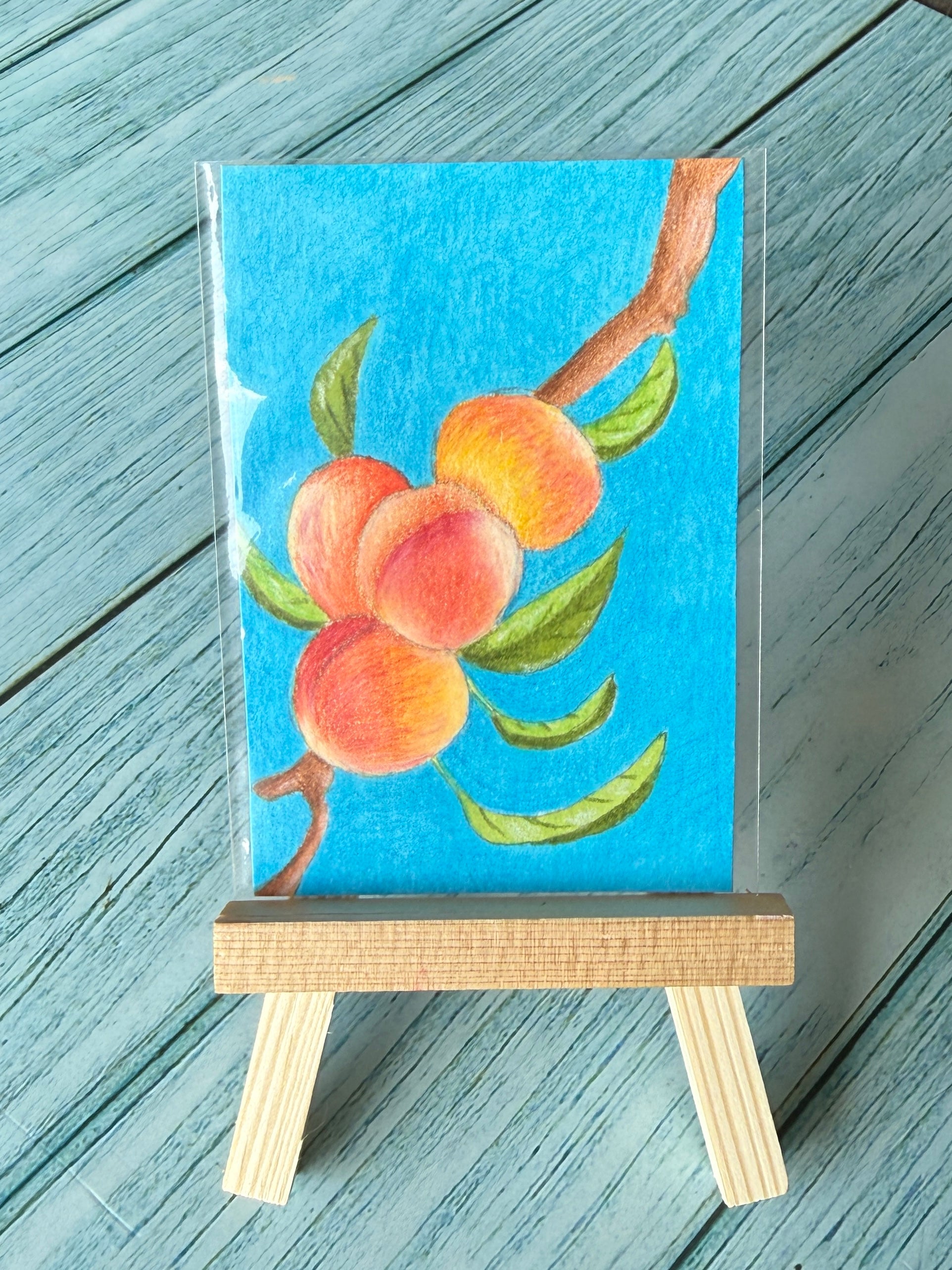 ACEO Original Mini Mixed Media Art "Just Peachy” 2.5x3.5 // food // art // fruit // gift //
