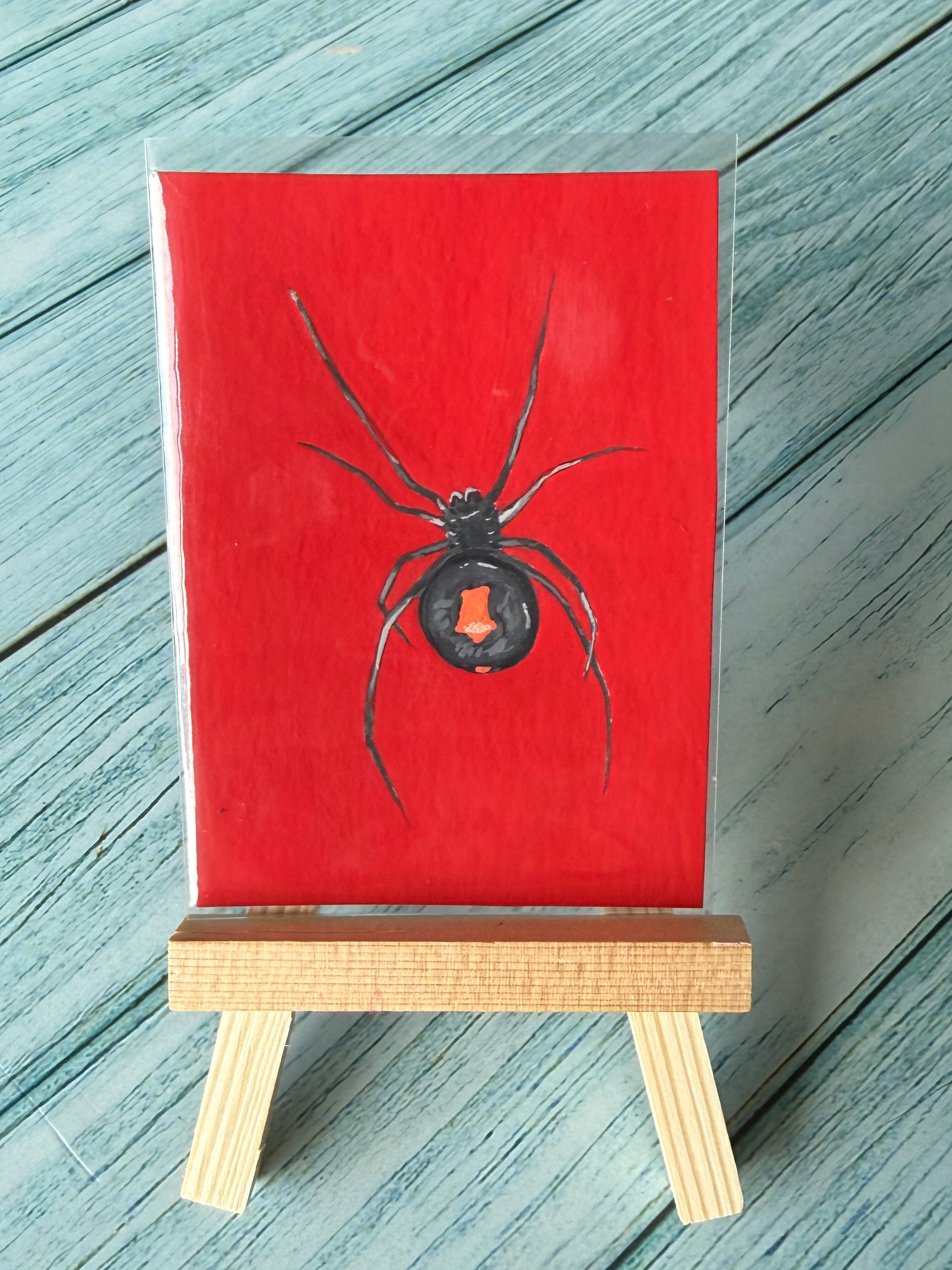 ACEO Original Mini Gouache Art "Black Widow” 2.5x3.5 // spider // art // arachnid // gift //