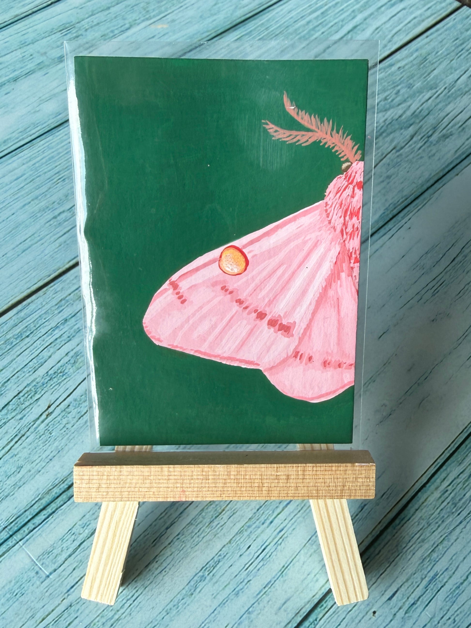 ACEO Original Mini Gouache Art "Pink moth” 2.5x3.5 // moth // art // insect // gift //