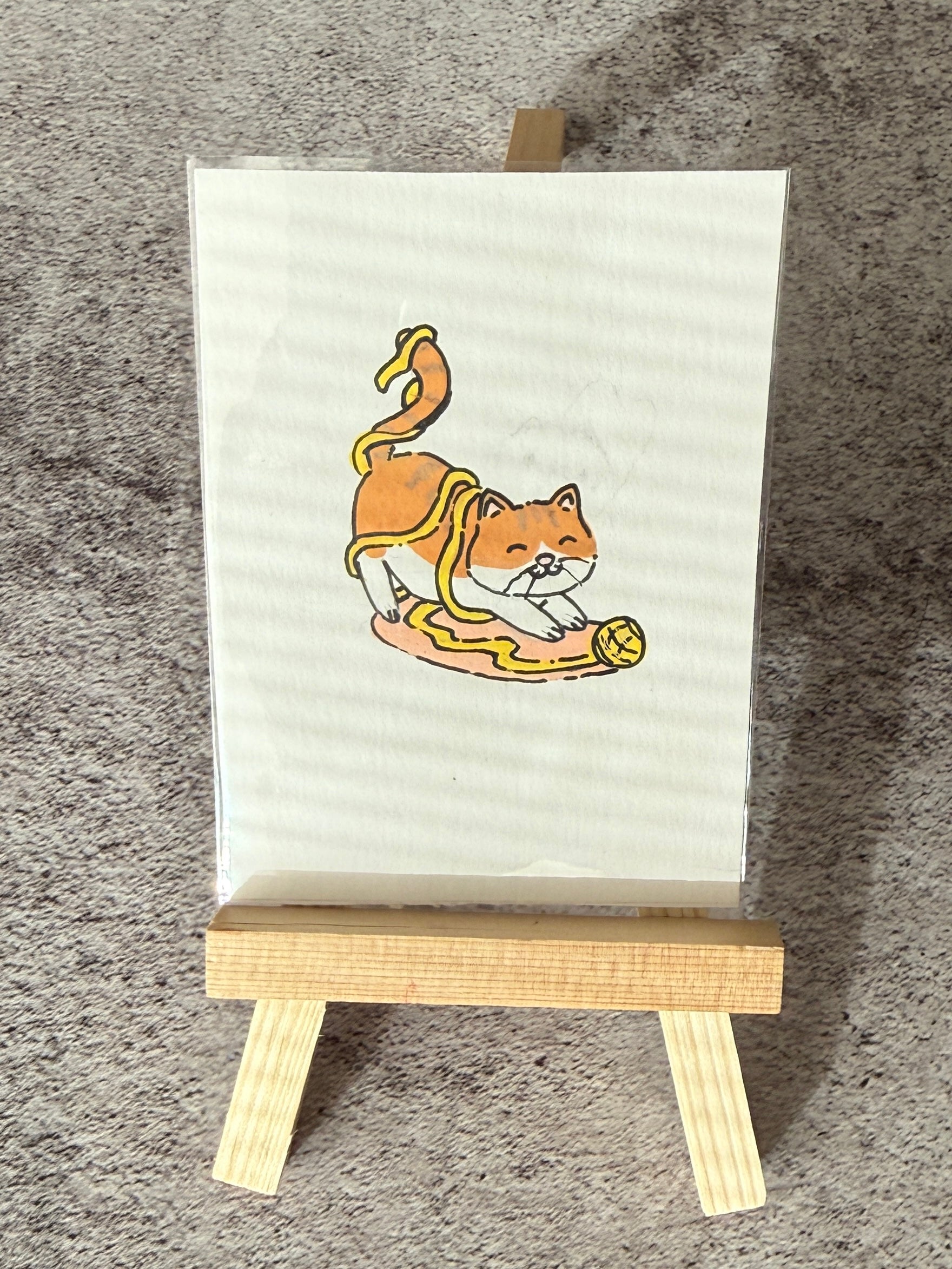 ACEO Original Mini Art "Kitty Stretch” 2.5x3.5 // kitty // art // cat // gift //