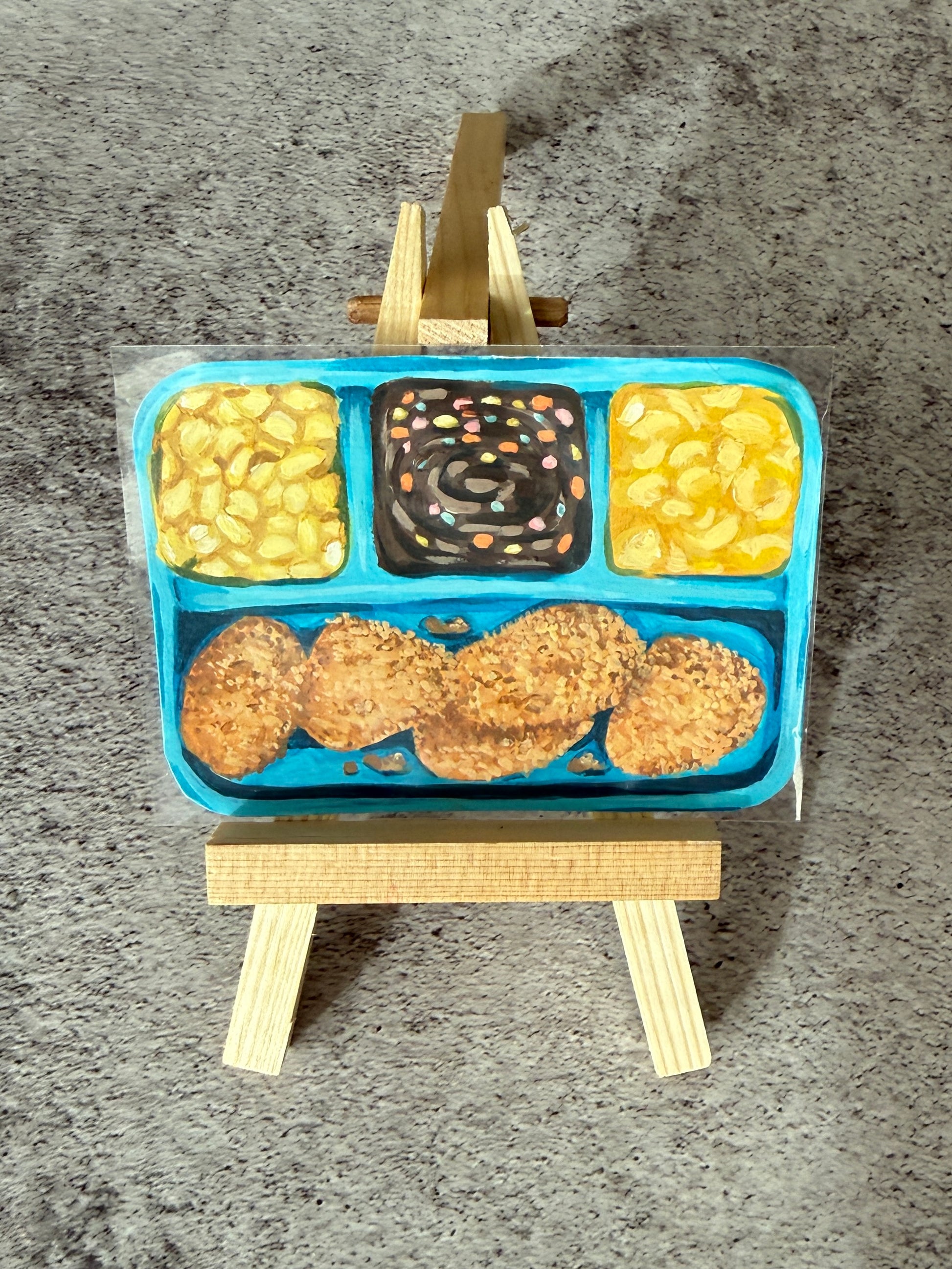 ACEO Original Mini Art "Nugget Kid Cuisine” 2.5x3.5 // nuggets // nostalgia // gift // throwback //